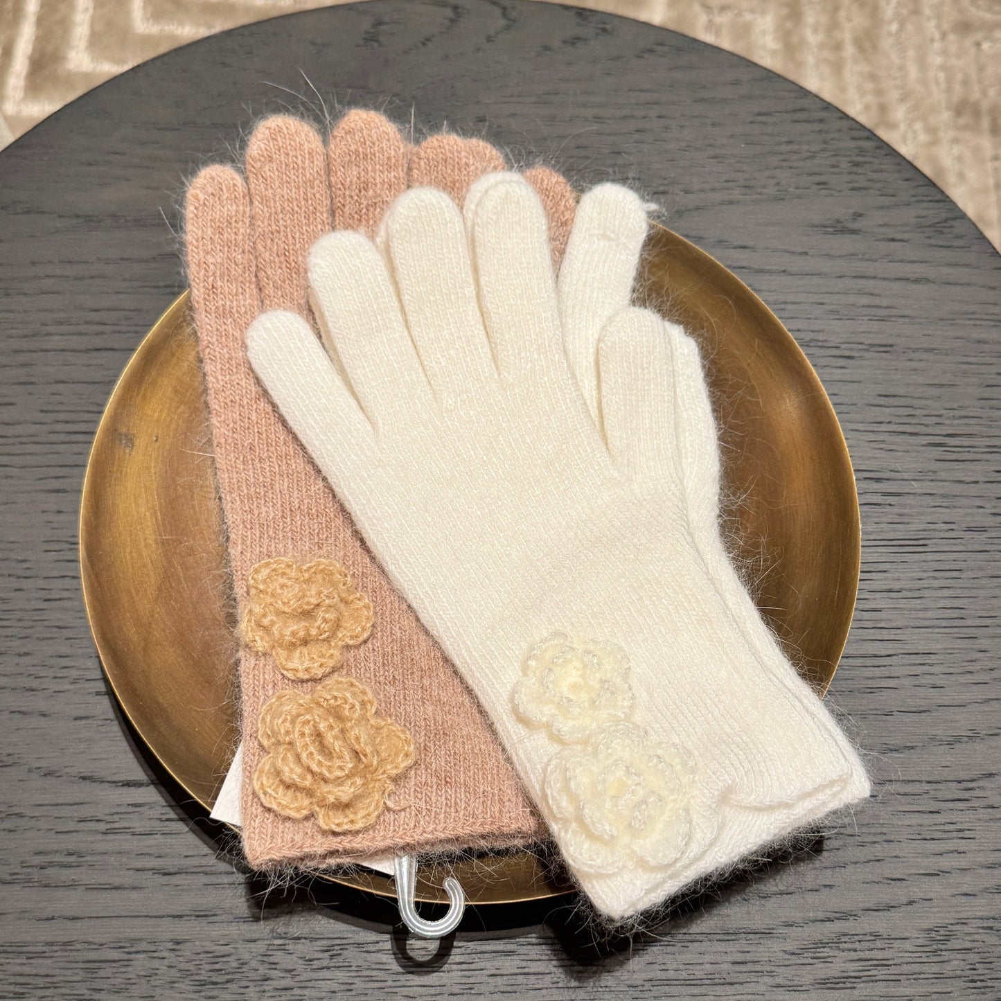 Flower Angora Gloves  (white, gray, blue, beige, black)