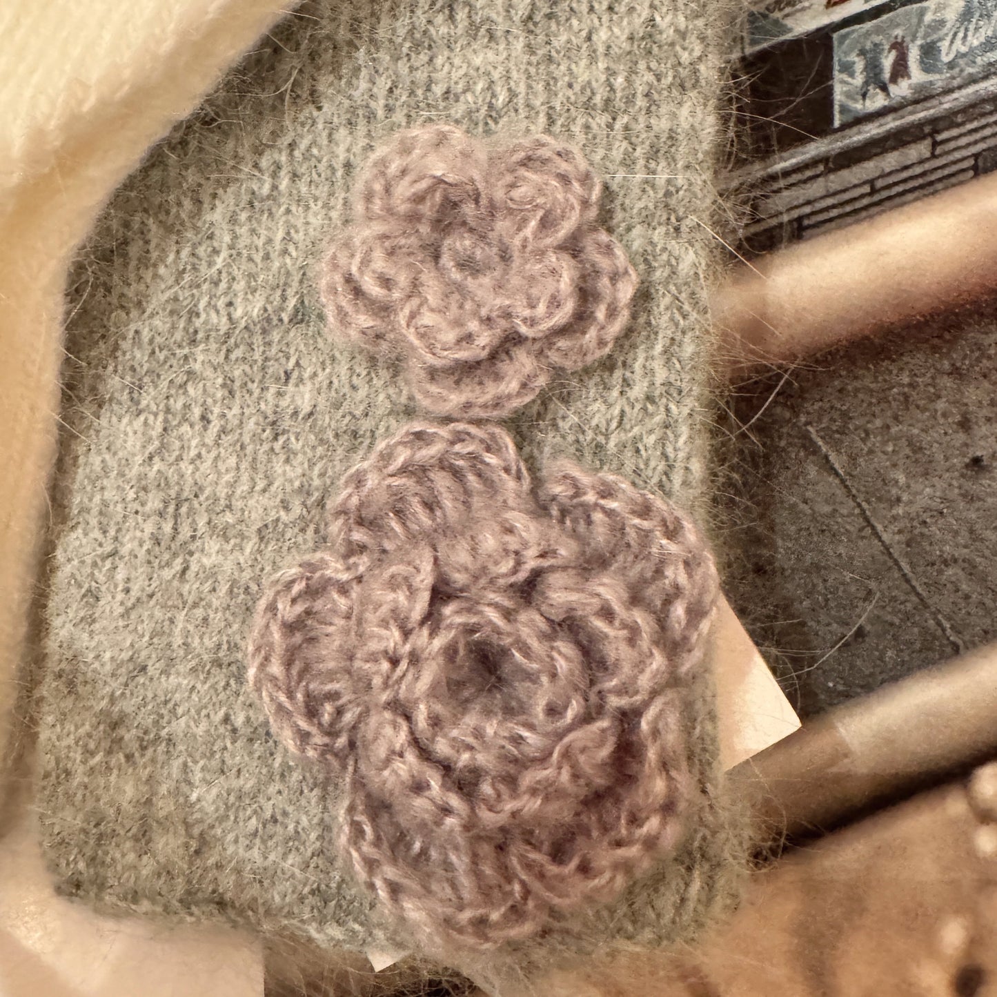 Flower Angora Gloves  (white, gray, blue, beige, black)