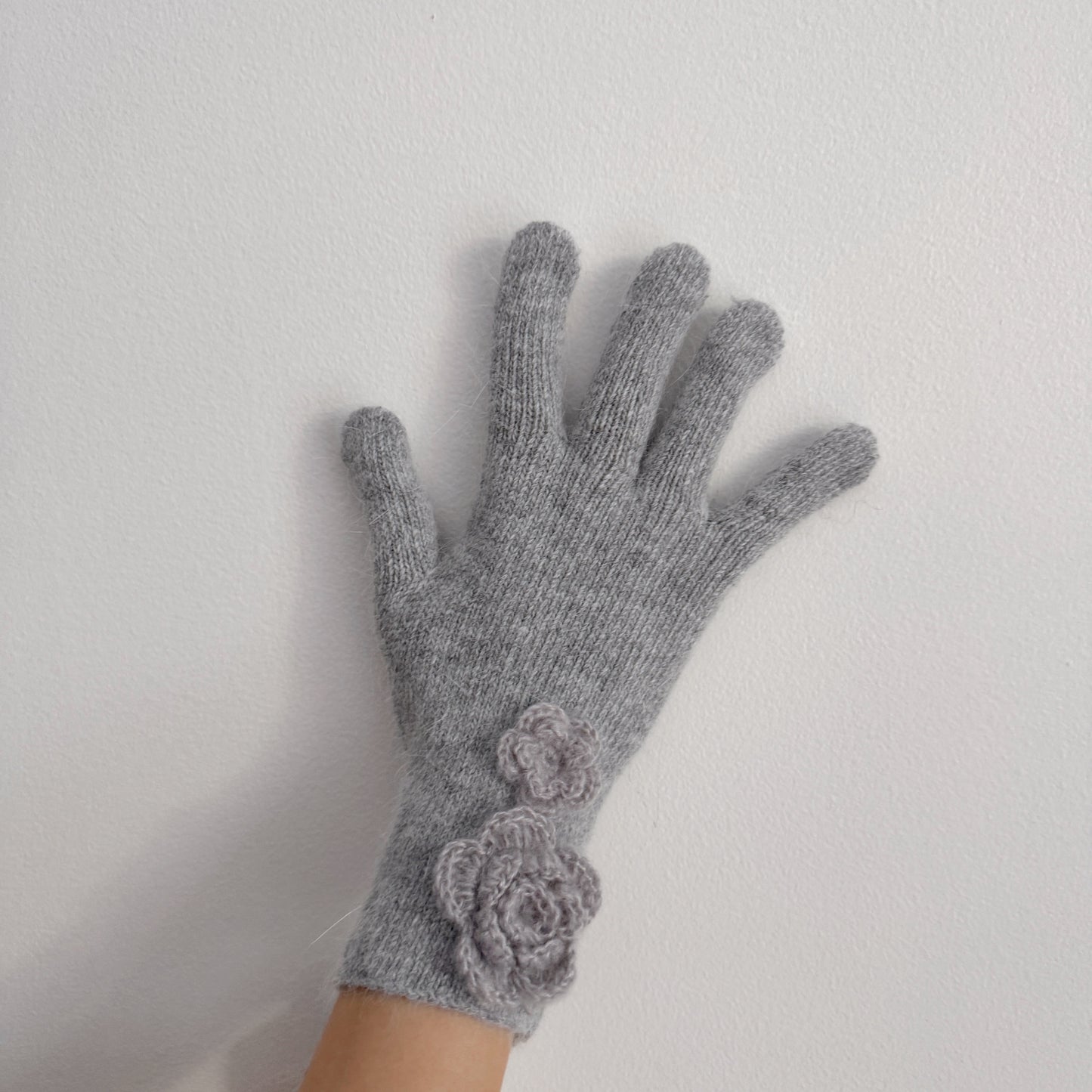 Flower Angora Gloves  (white, gray, blue, beige, black)