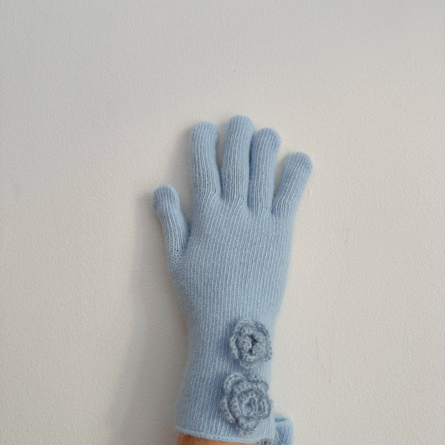Flower Angora Gloves  (white, gray, blue, beige, black)