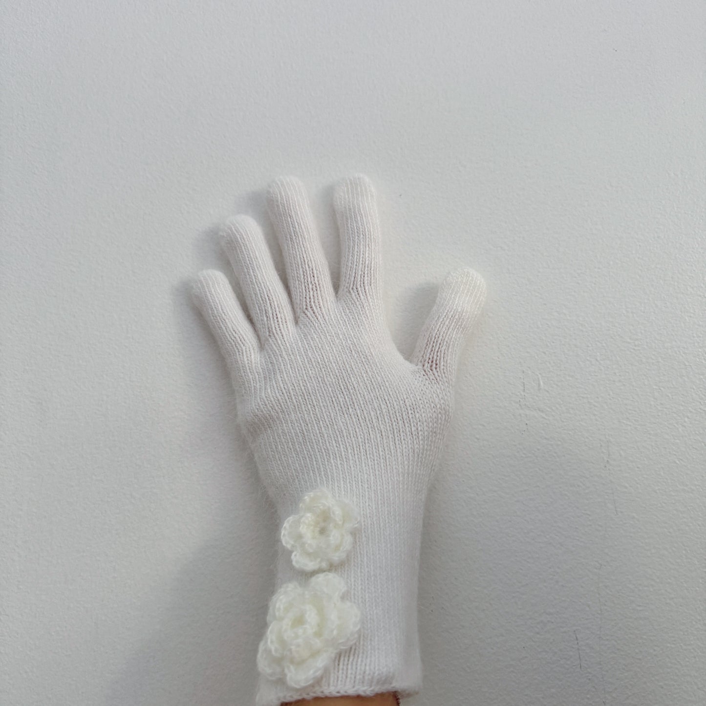 Flower Angora Gloves  (white, gray, blue, beige, black)