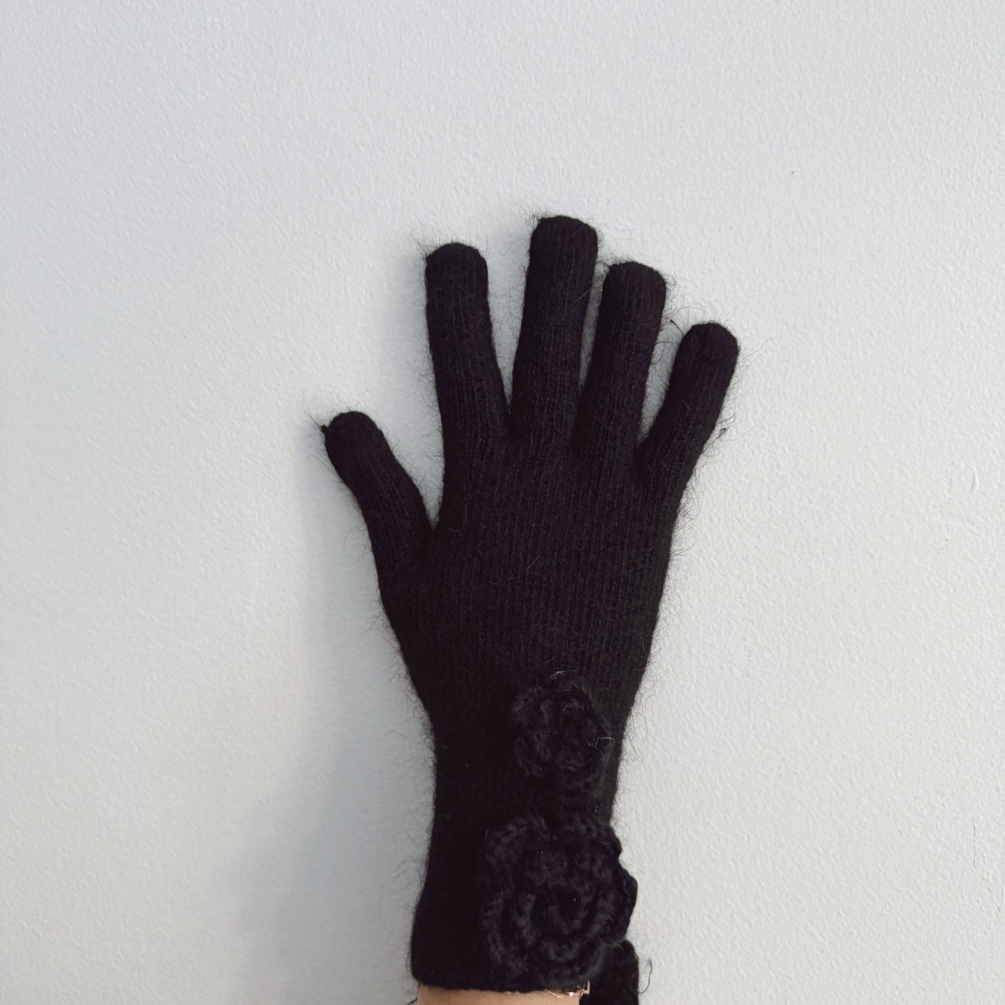 Flower Angora Gloves  (white, gray, blue, beige, black)