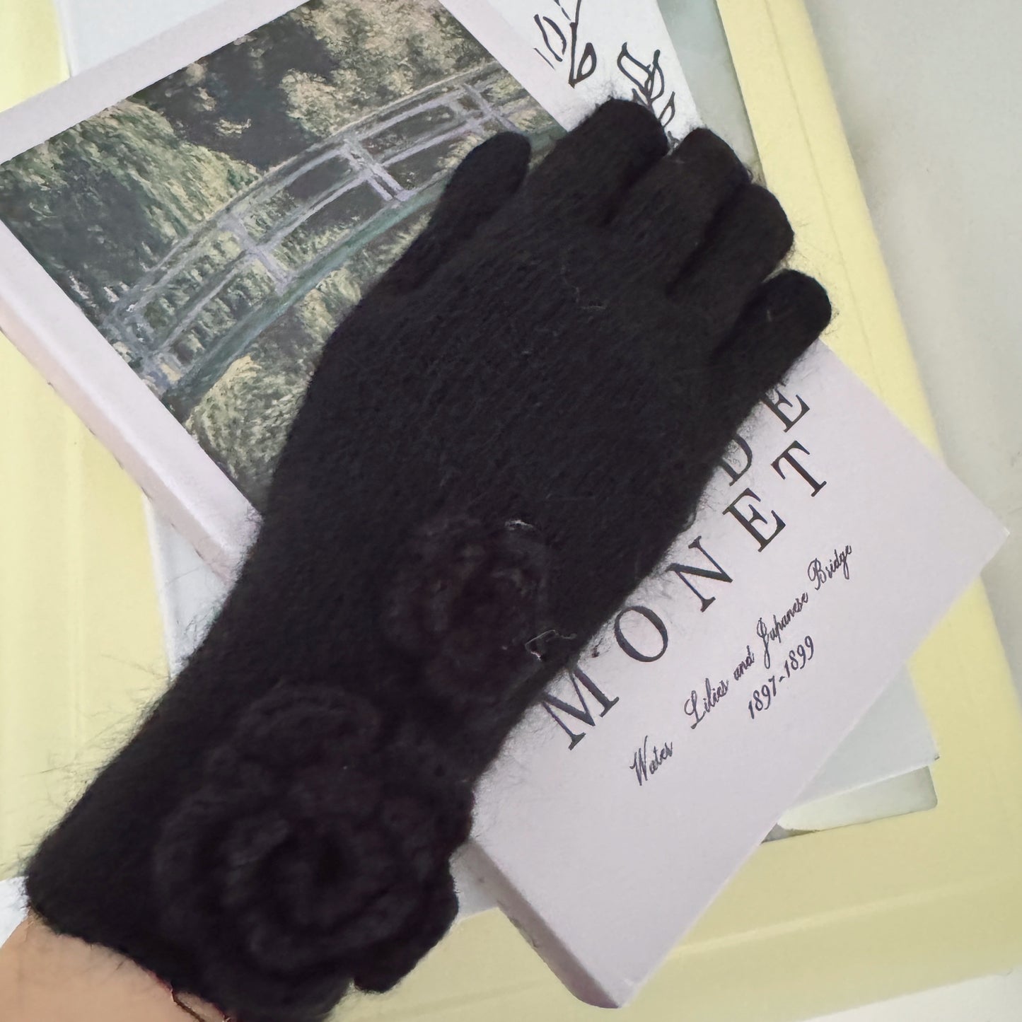 Flower Angora Gloves  (white, gray, blue, beige, black)