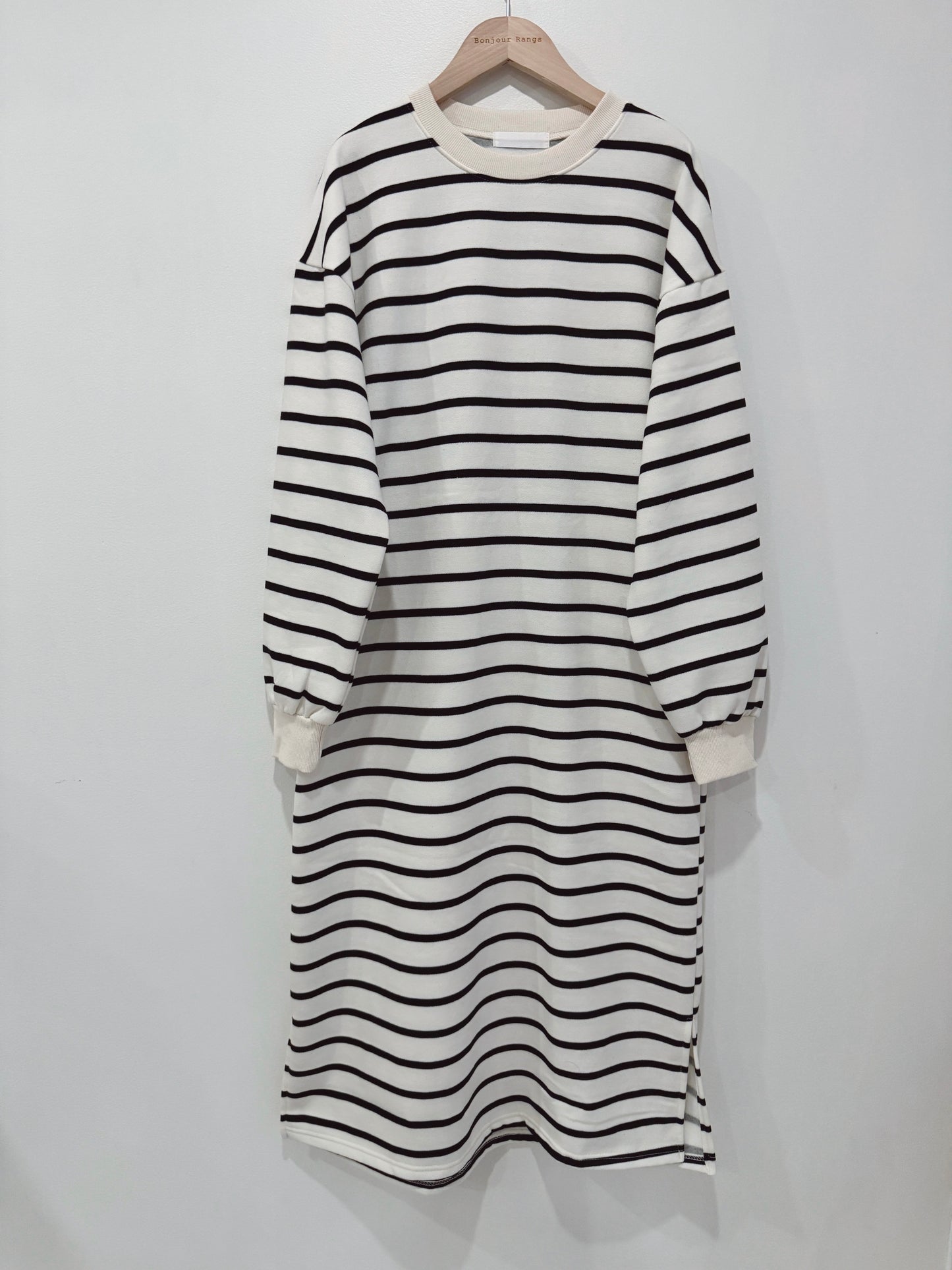 Striped long dress (ivory, blue)
