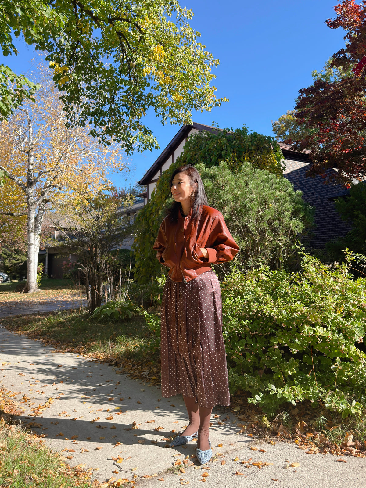 POLKA DOT PLEATS SKIRT(black, brown,red)