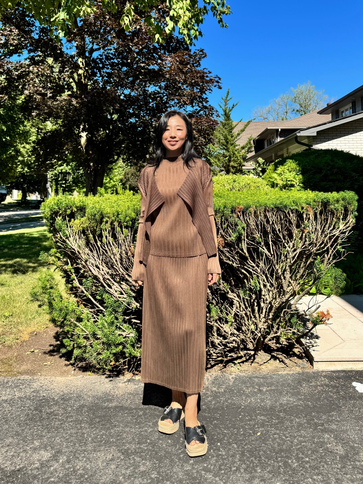 Pleated 3-Piece Set(brown,beige, ivory )