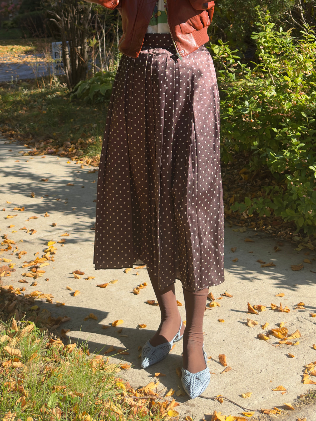 POLKA DOT PLEATS SKIRT(black, brown,red)