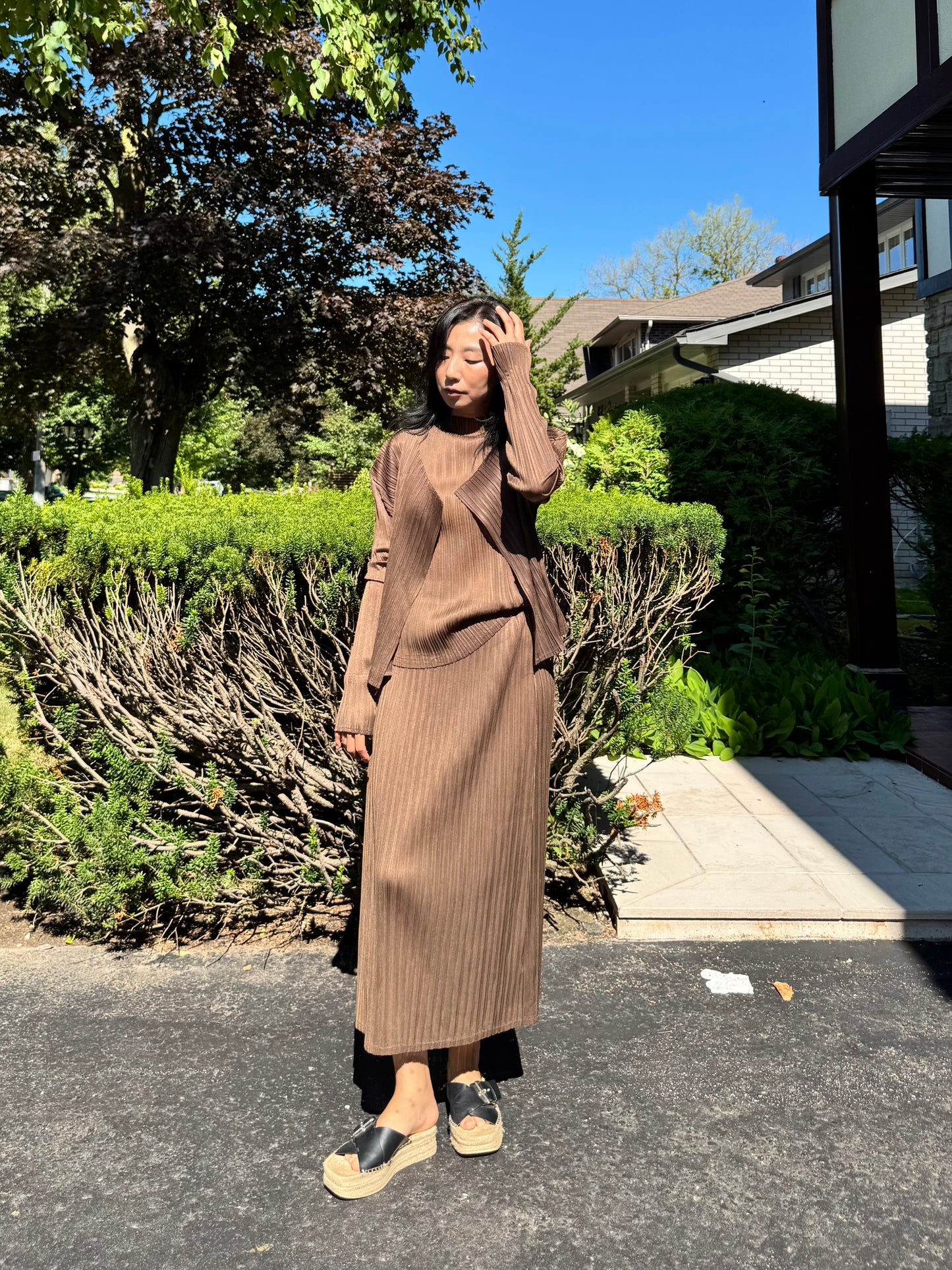 Pleated 3-Piece Set(brown,beige, ivory )