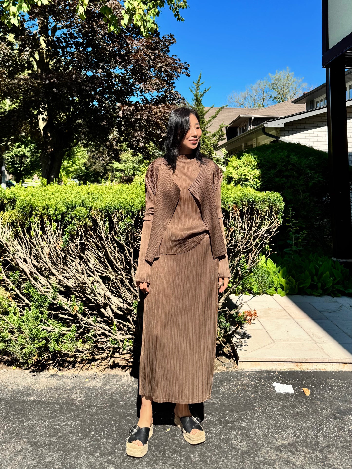 Pleated 3-Piece Set(brown,beige, ivory )