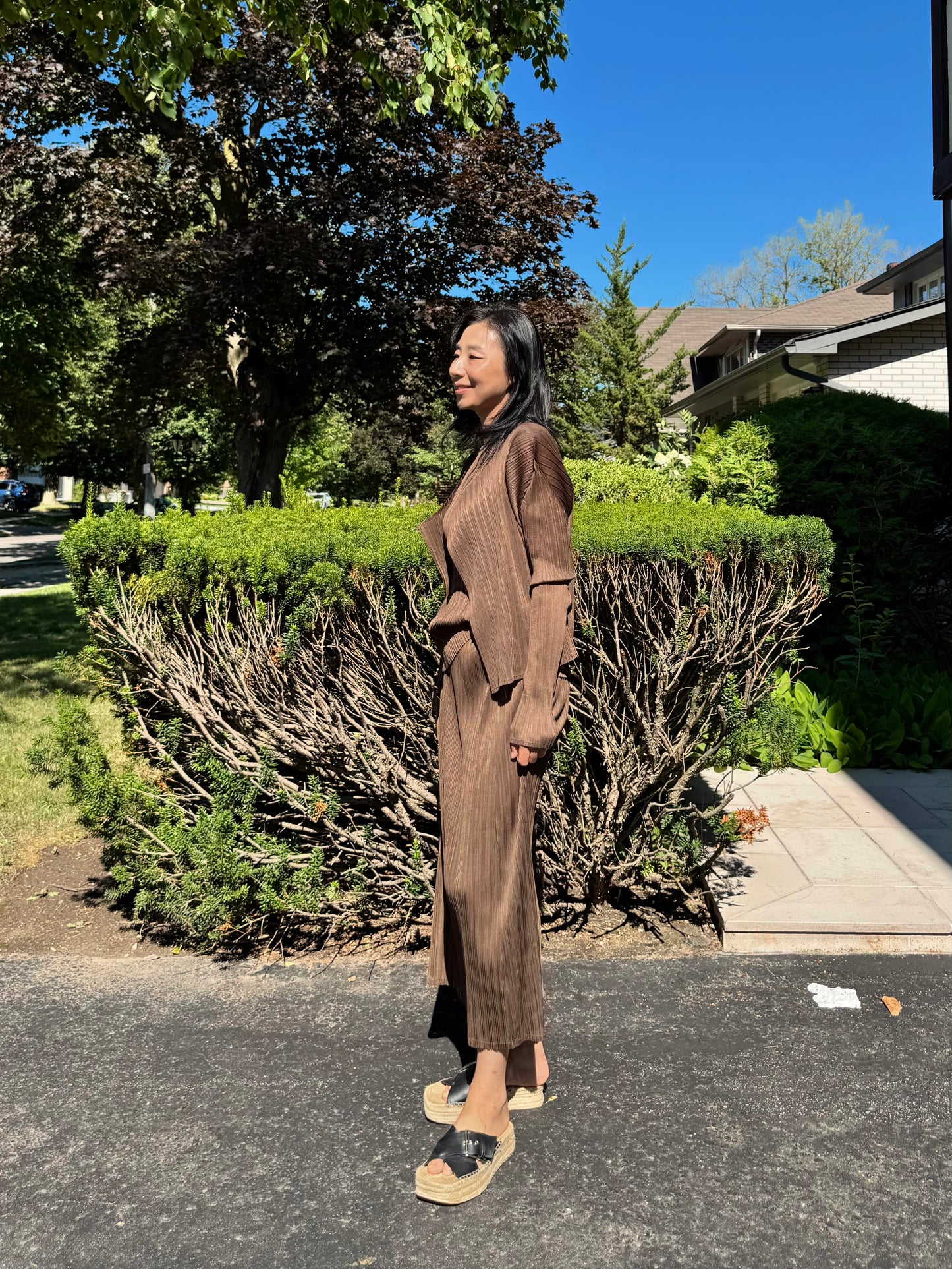 Pleated 3-Piece Set(brown,beige, ivory )