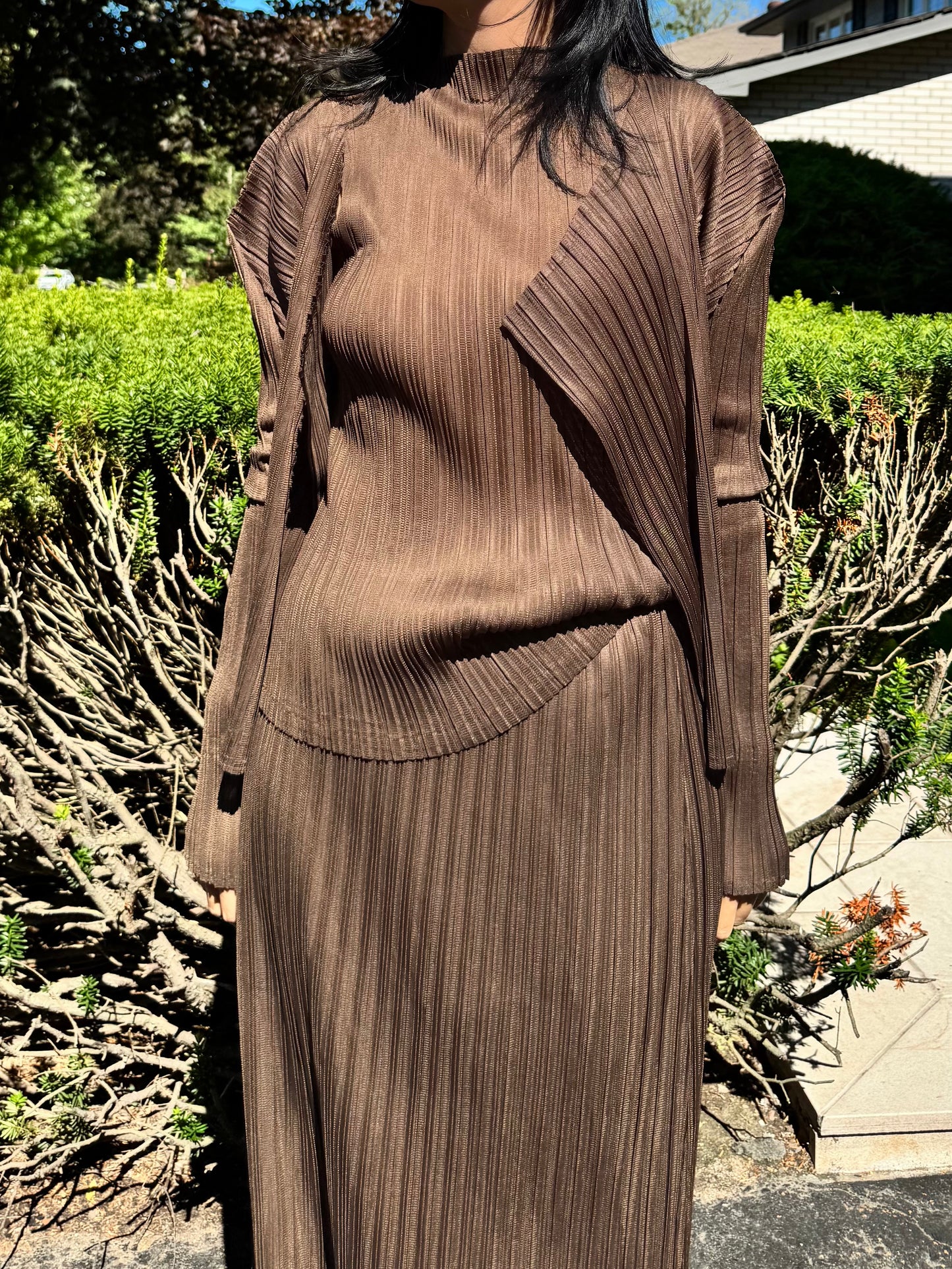 Pleated 3-Piece Set(brown,beige, ivory )