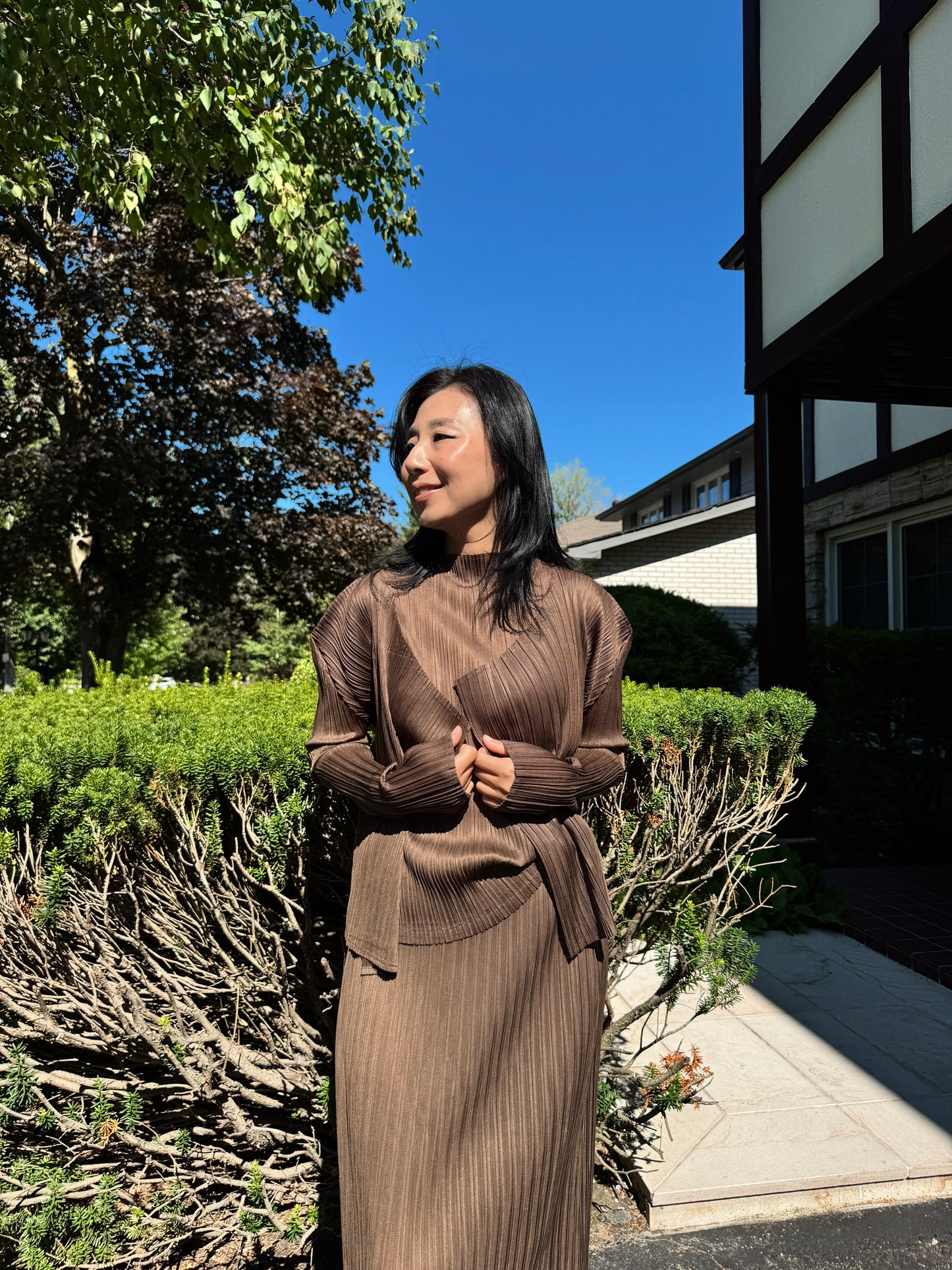 Pleated 3-Piece Set(brown,beige, ivory )