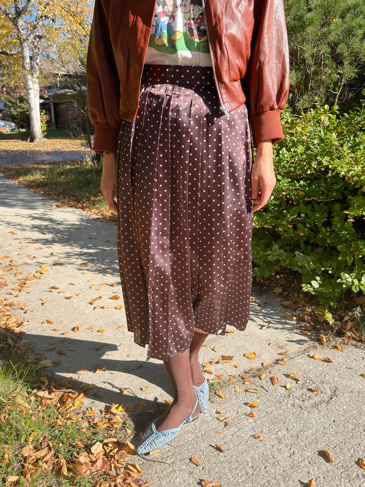 POLKA DOT PLEATS SKIRT(black, brown,red)