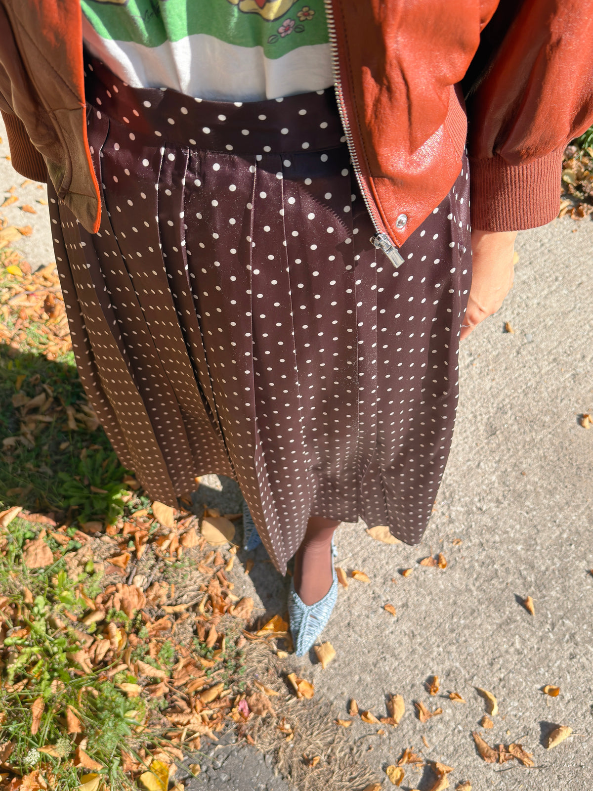POLKA DOT PLEATS SKIRT(black, brown,red)