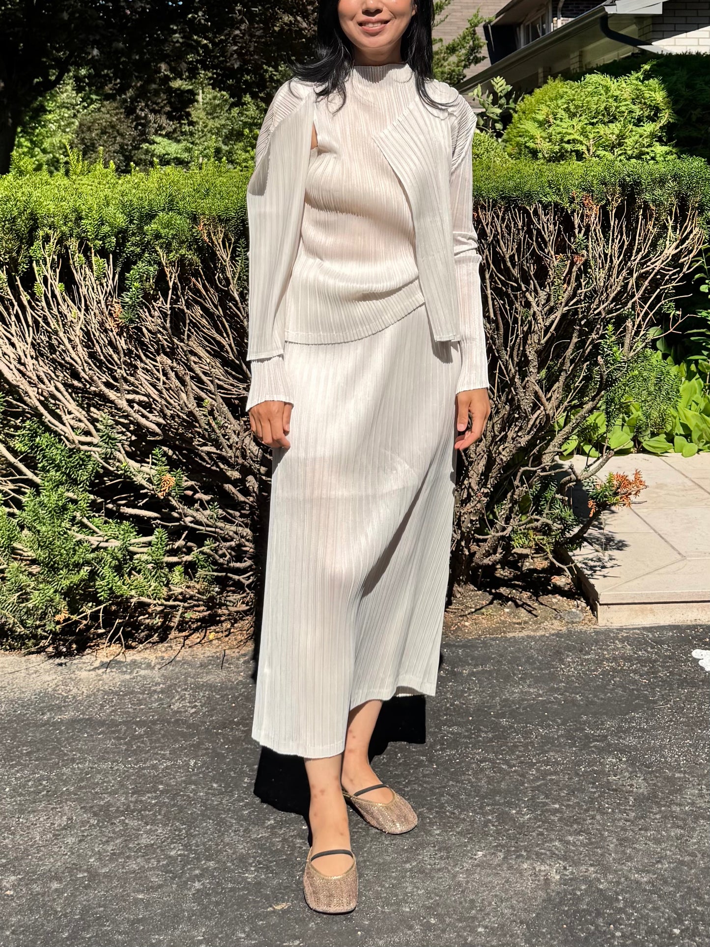 Pleated 3-Piece Set(brown,beige, ivory )