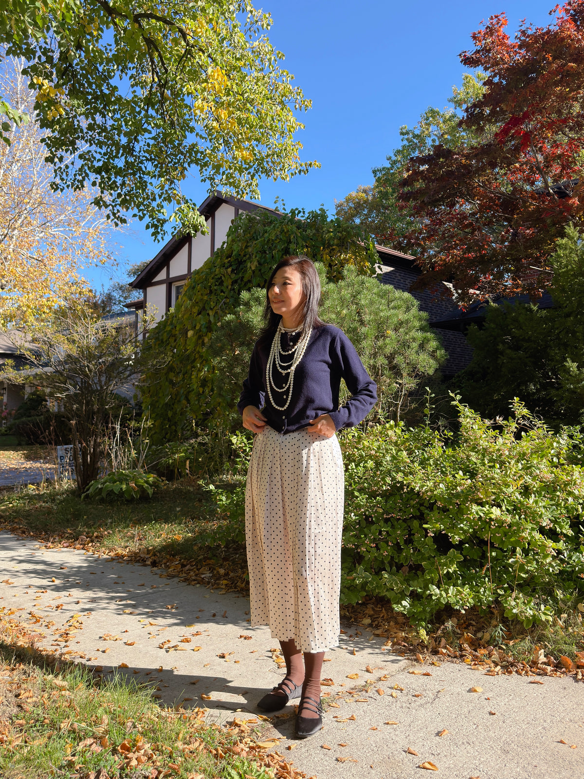 POLKA DOT PLEATS SKIRT(black, brown,red)