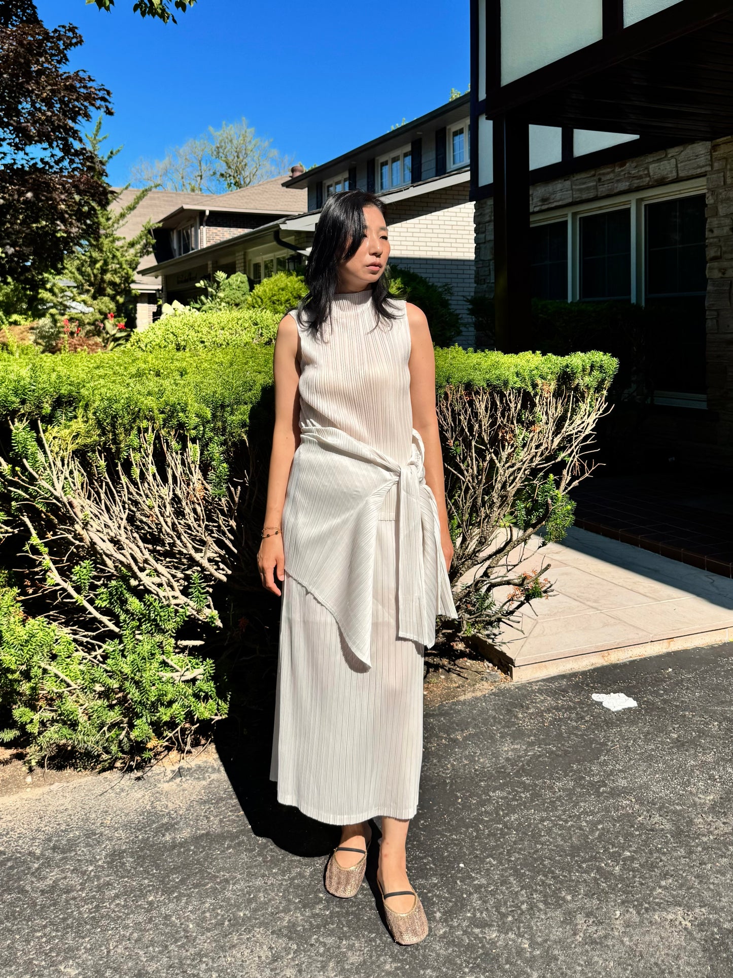 Pleated 3-Piece Set(brown,beige, ivory )