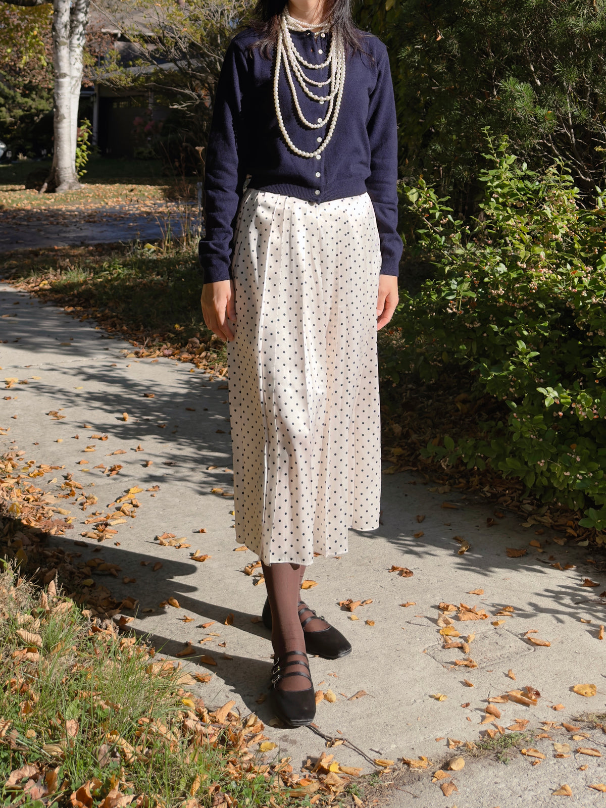 POLKA DOT PLEATS SKIRT(black, brown,red)