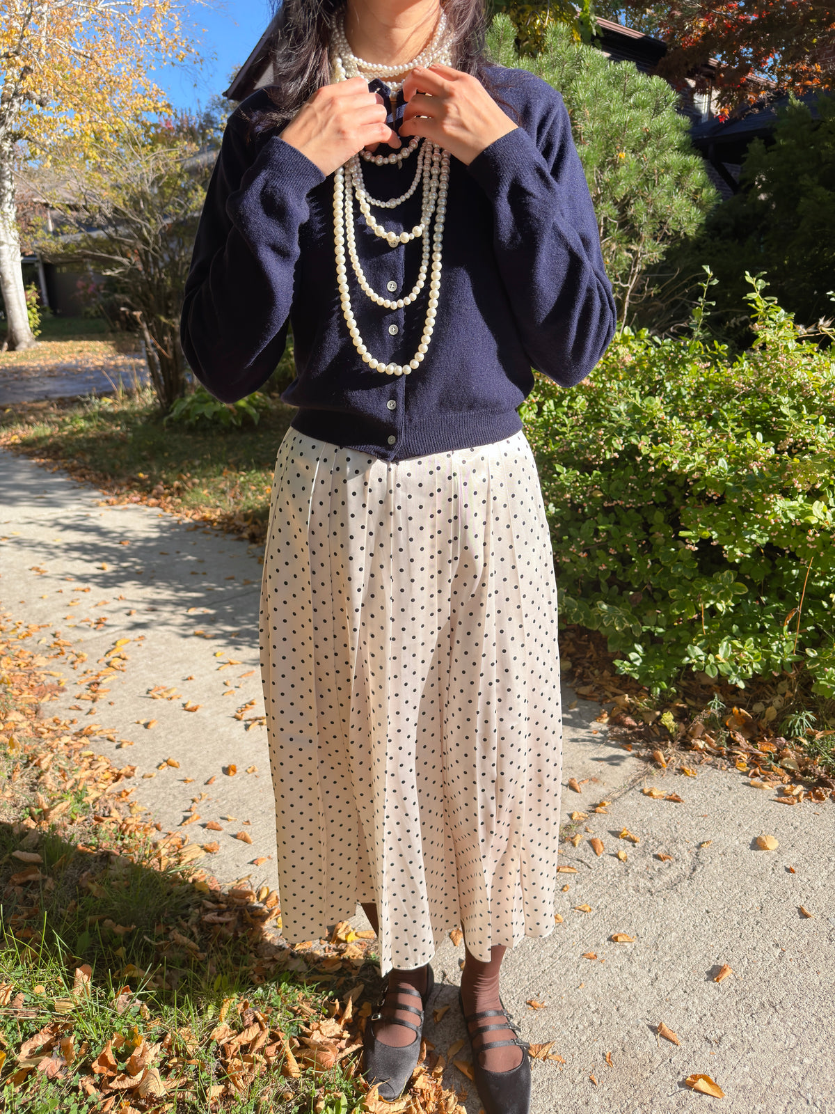 POLKA DOT PLEATS SKIRT(black, brown,red)