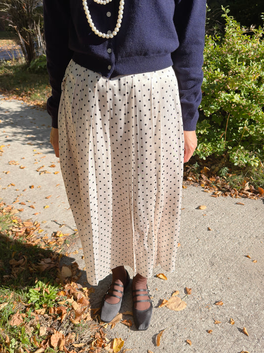 POLKA DOT PLEATS SKIRT(black, brown,red)