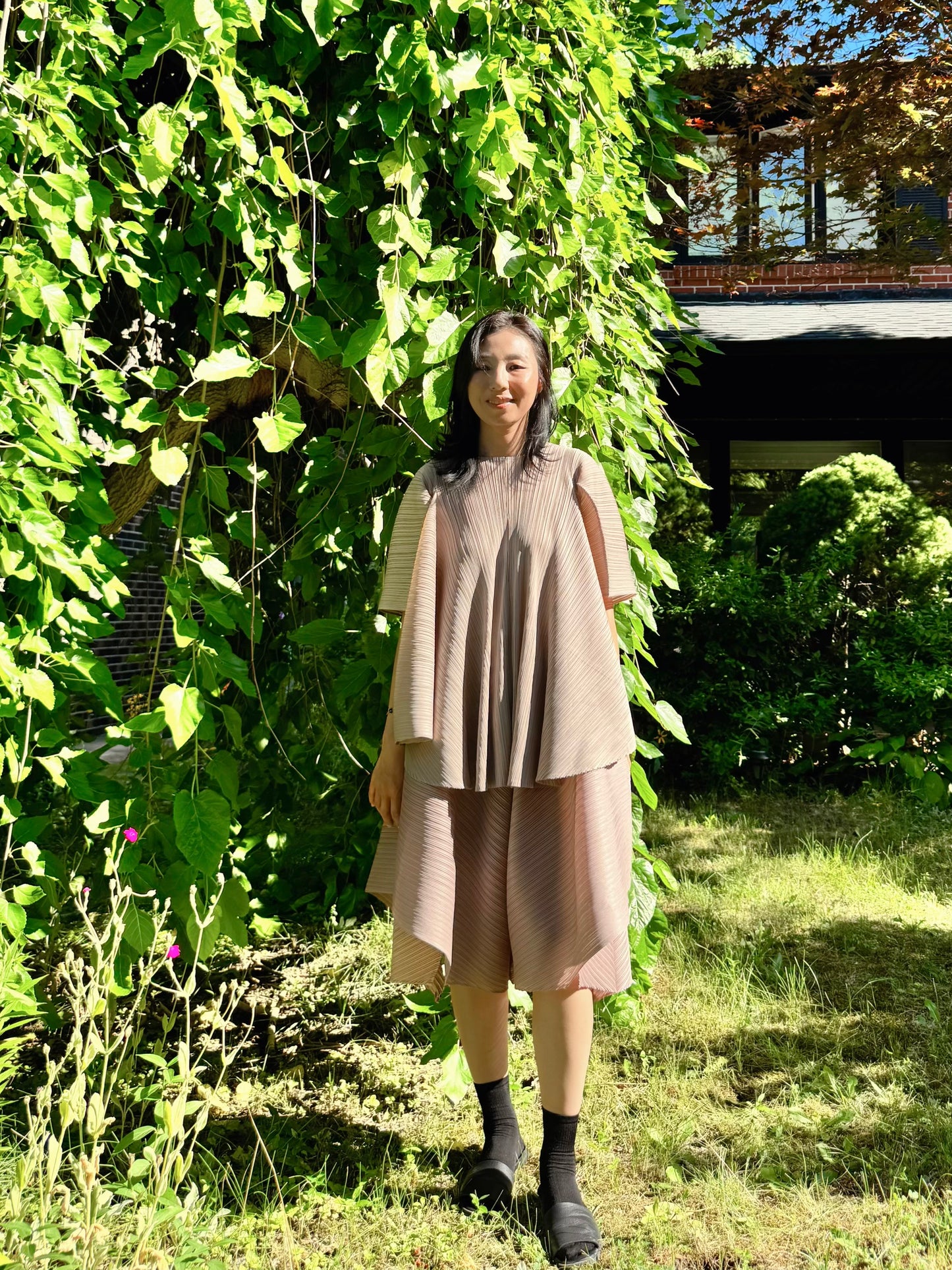 Pleated Draped Wide Pants( beige, brown)
