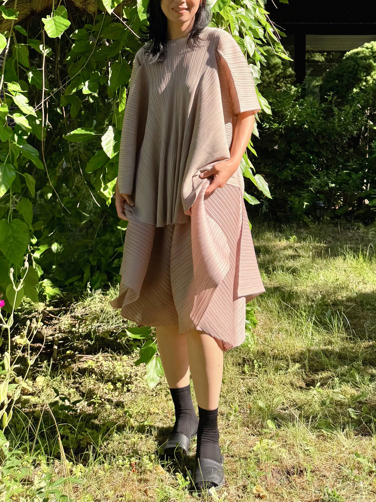 Pleated Draped Wide Pants( beige, brown)