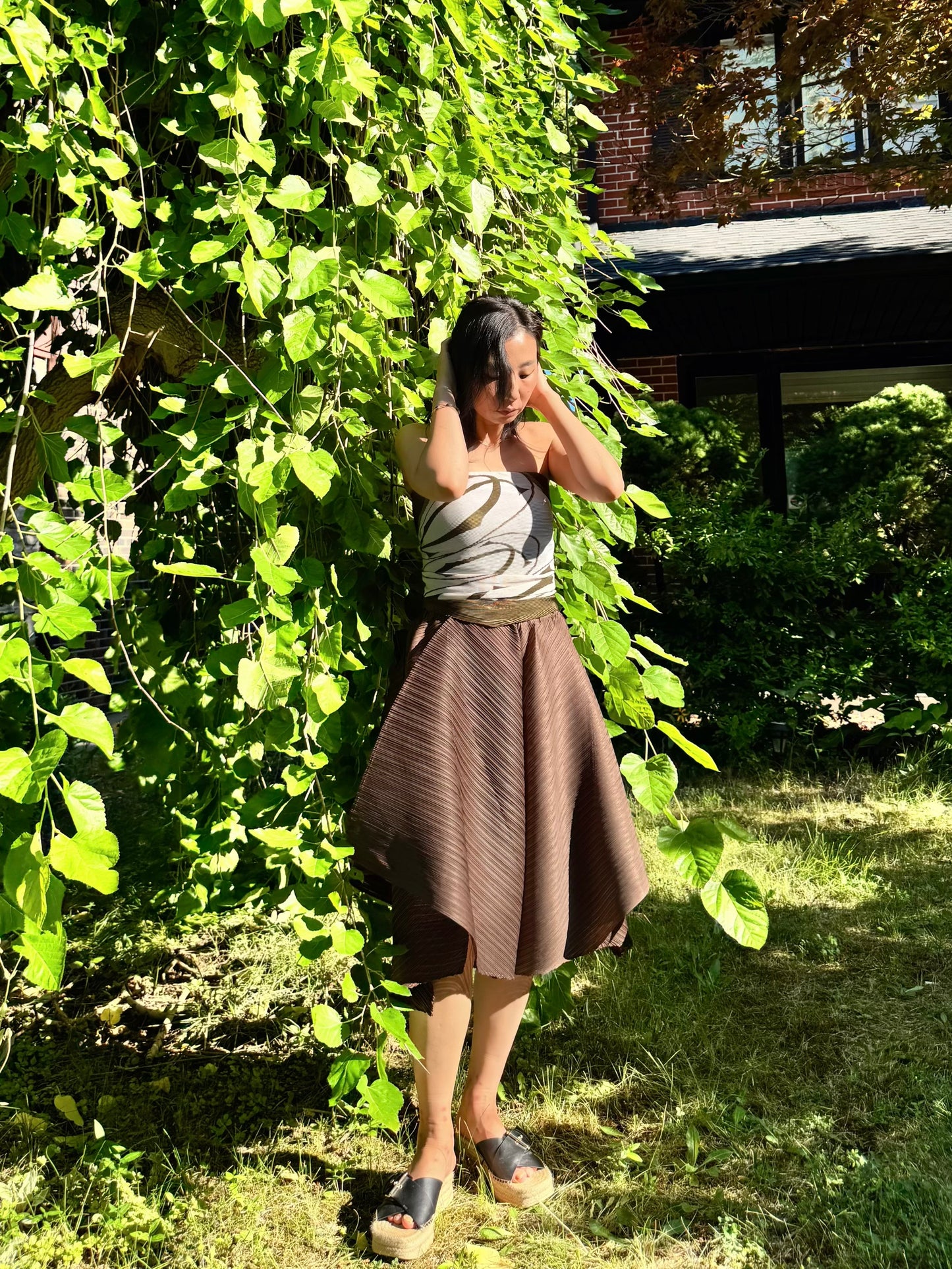Pleated Draped Wide Pants( beige, brown)