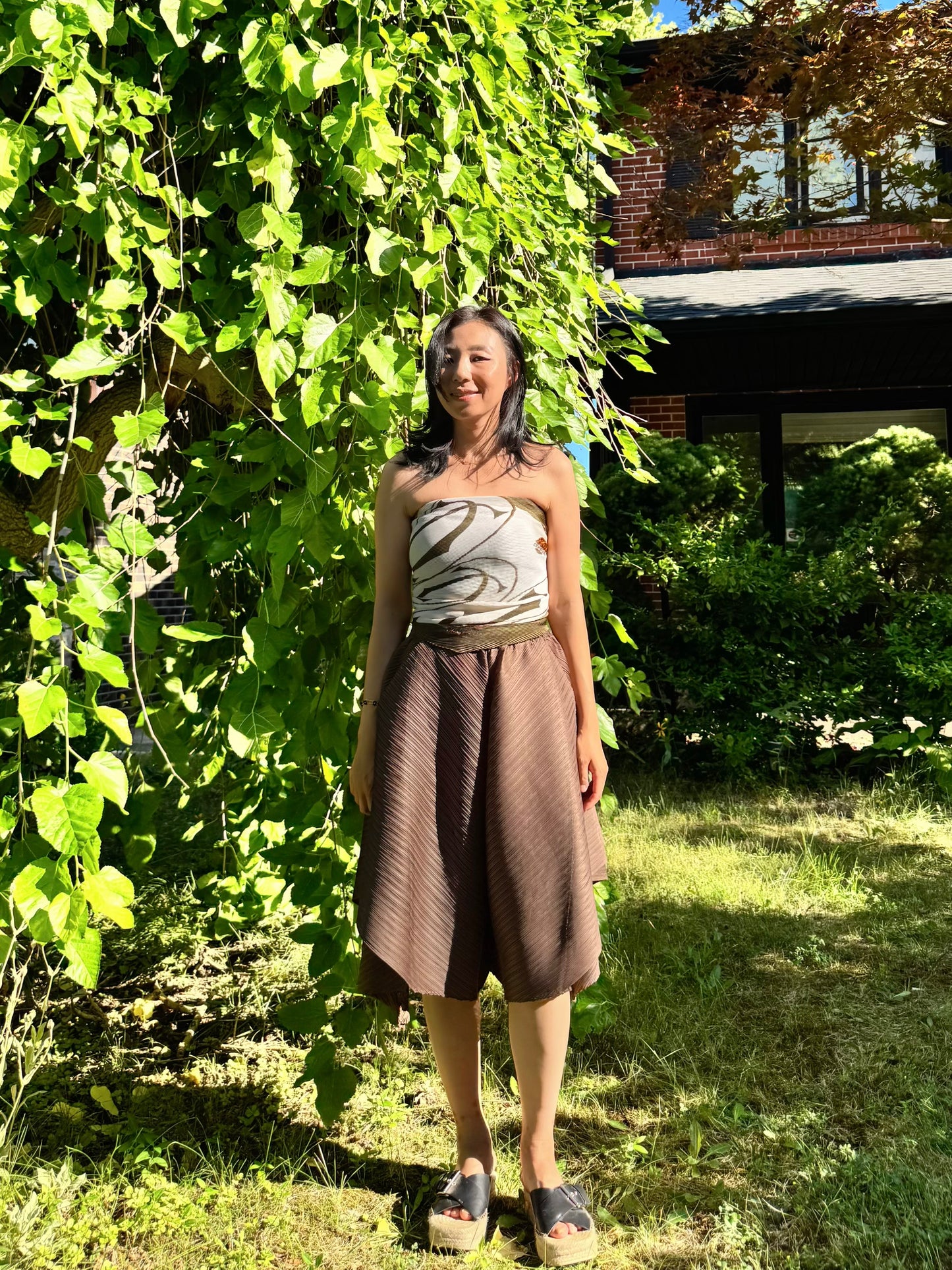 Pleated Draped Wide Pants( beige, brown)
