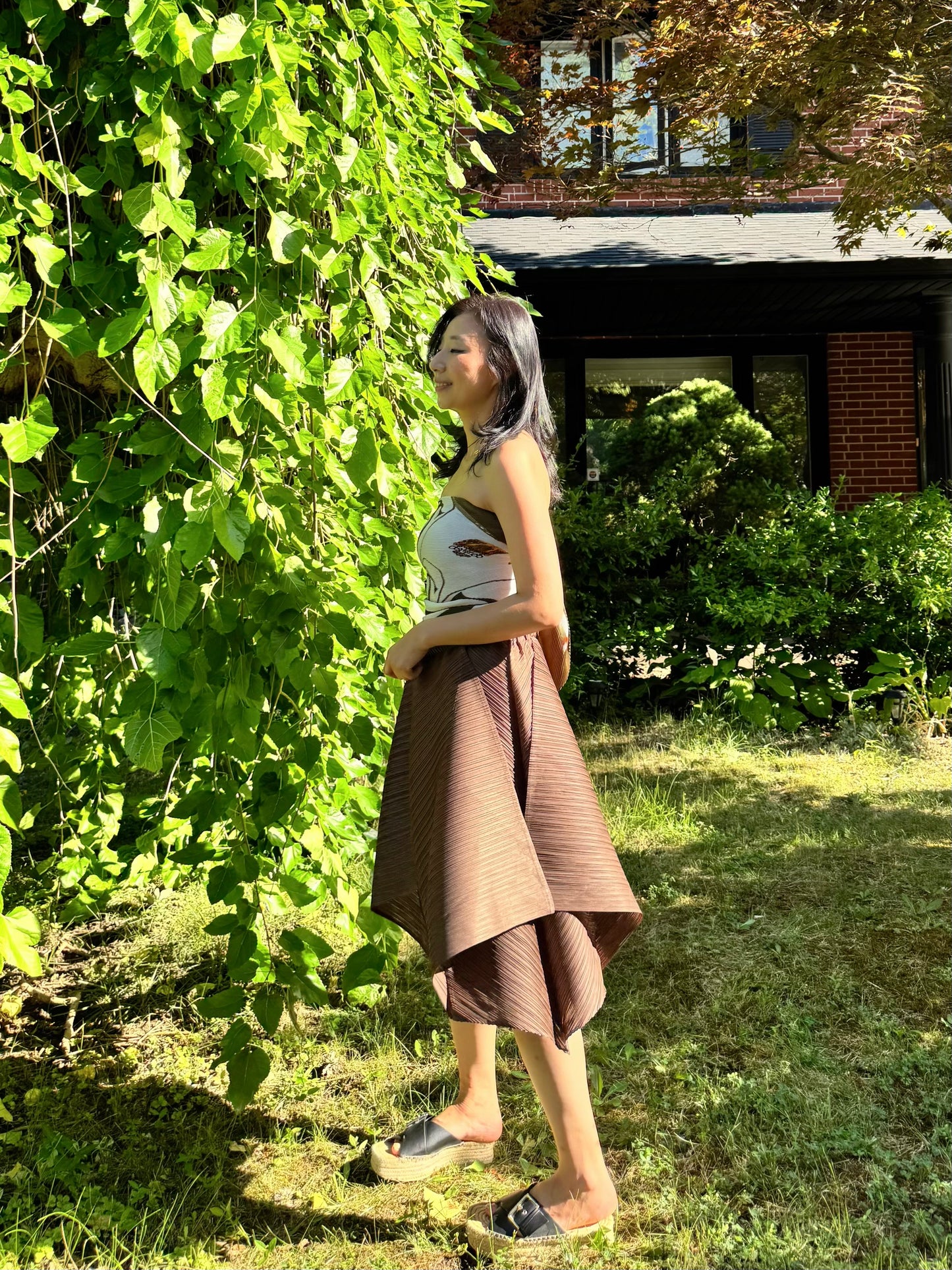 Pleated Draped Wide Pants( beige, brown)
