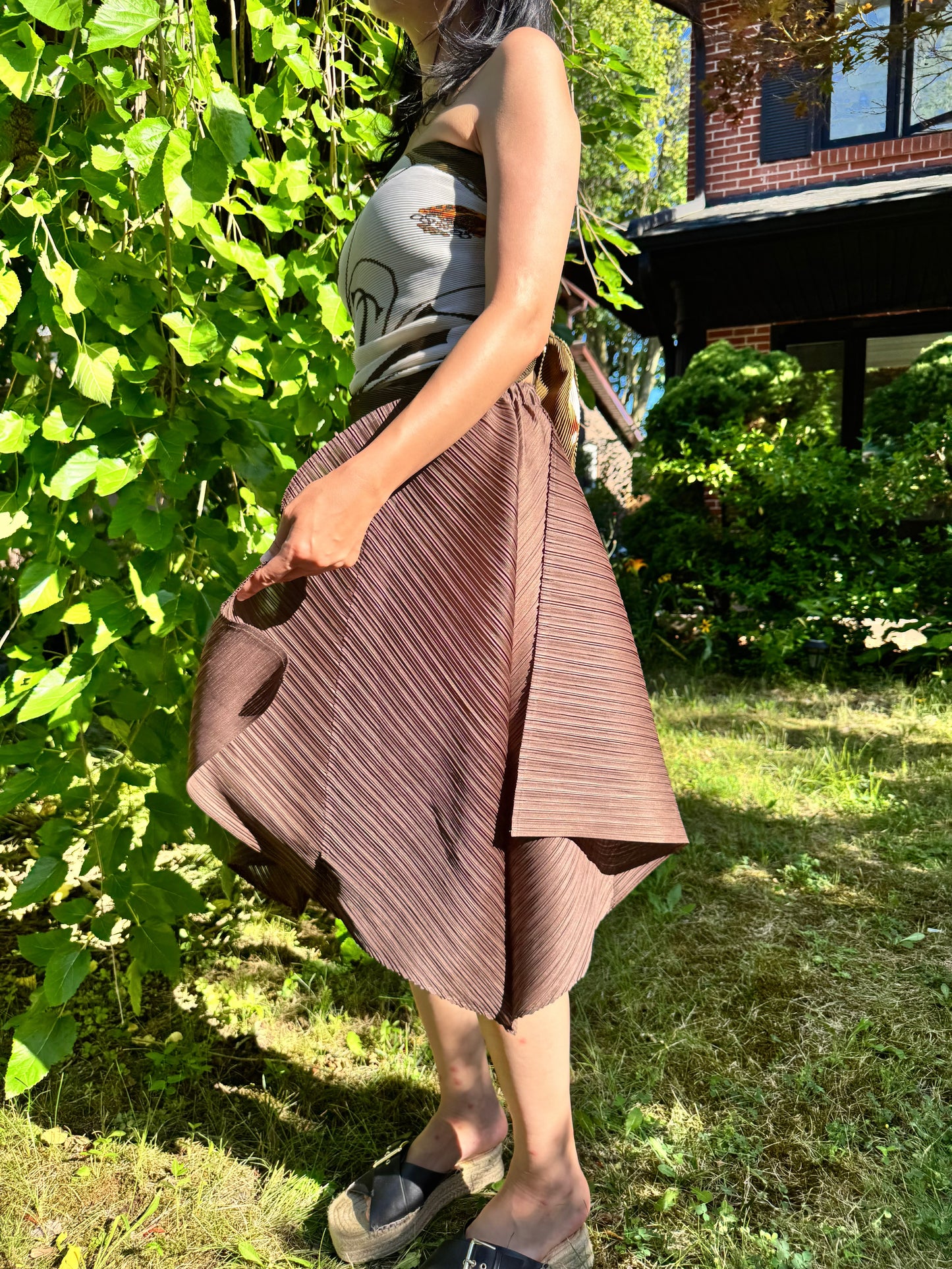 Pleated Draped Wide Pants( beige, brown)