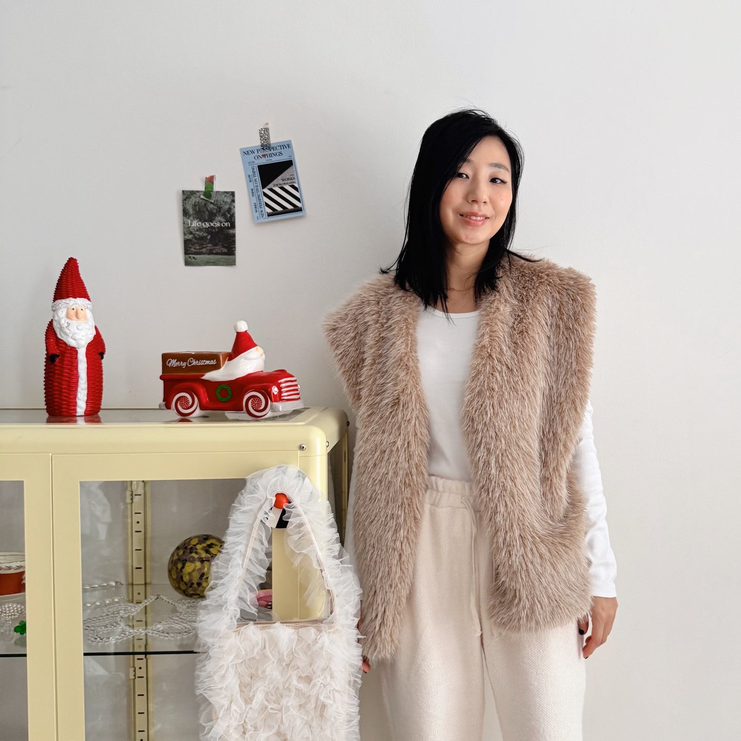 Moncher Fur Vest( ivory, beige)