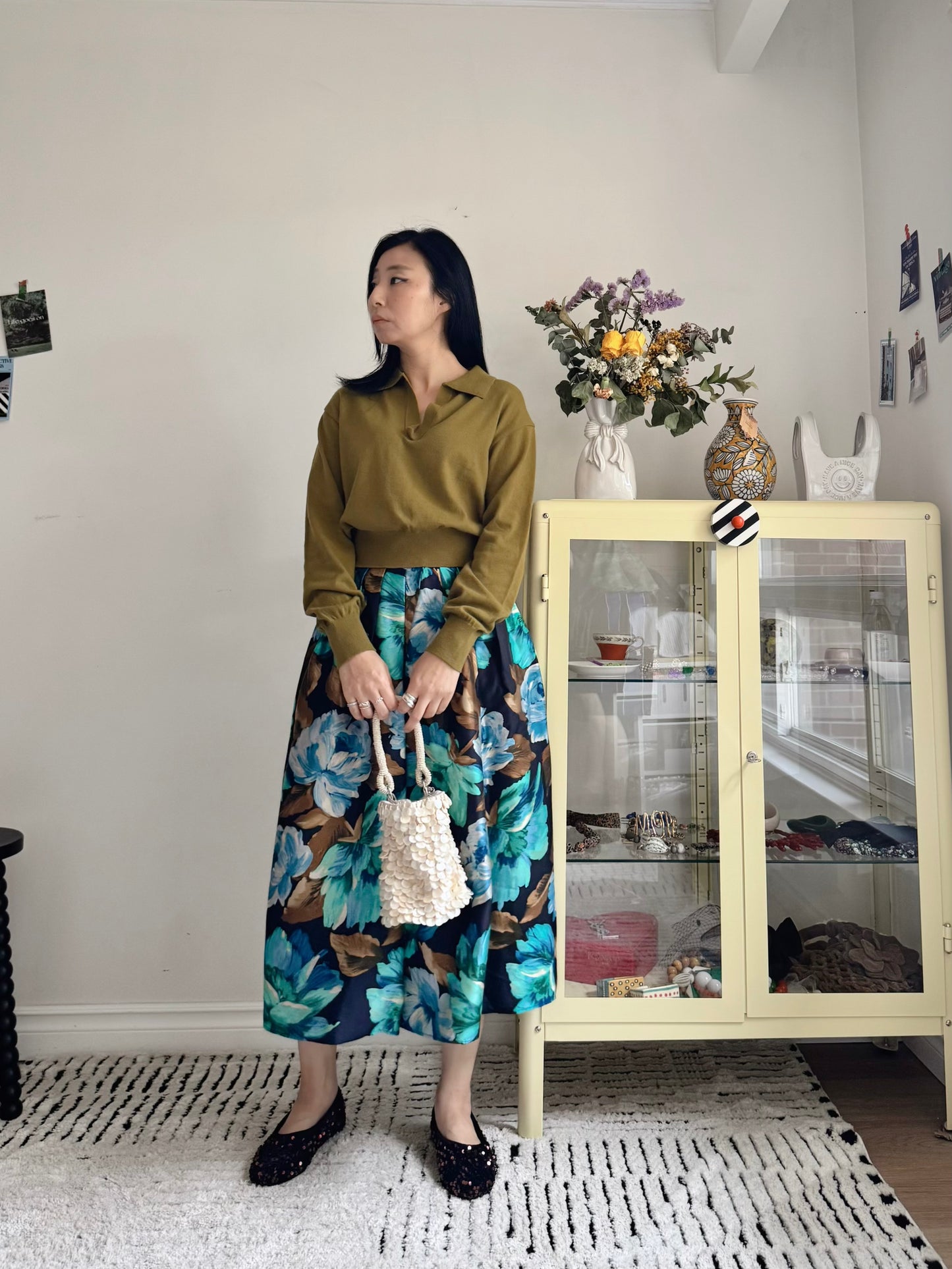 Olive Collar V-Slit Crop Knit