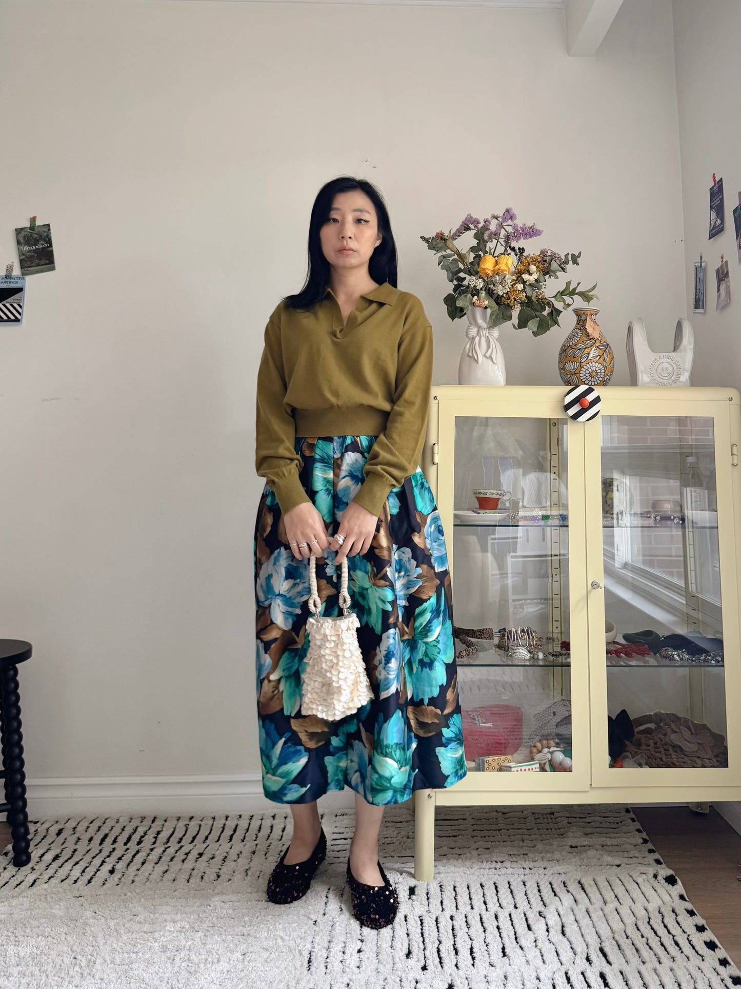 Olive Collar V-Slit Crop Knit