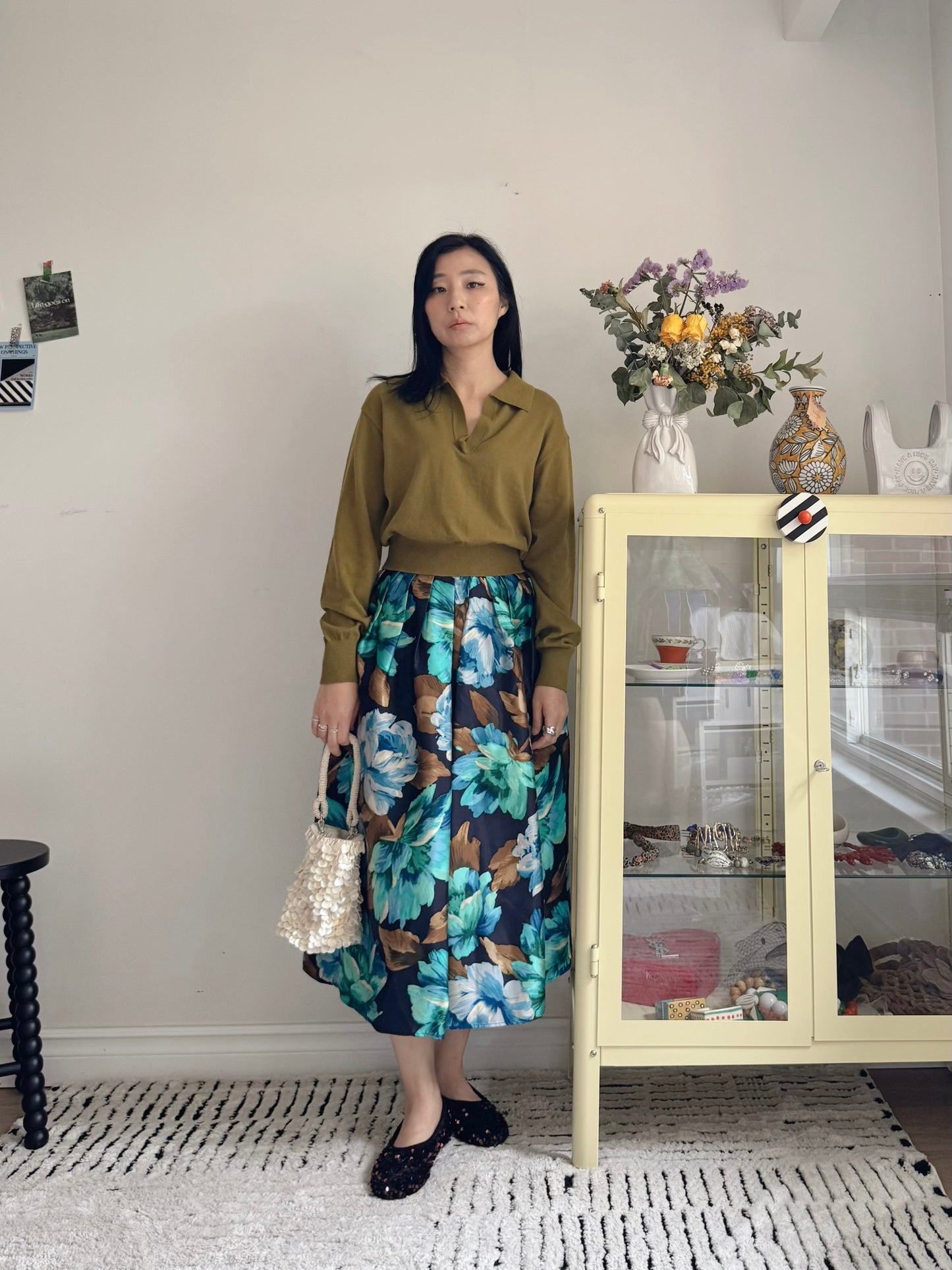 Olive Collar V-Slit Crop Knit