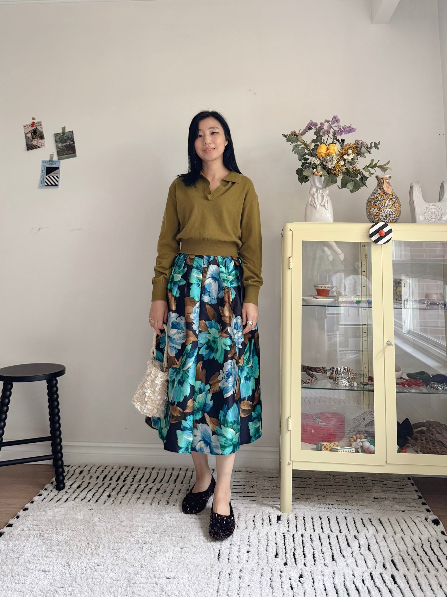 Olive Collar V-Slit Crop Knit