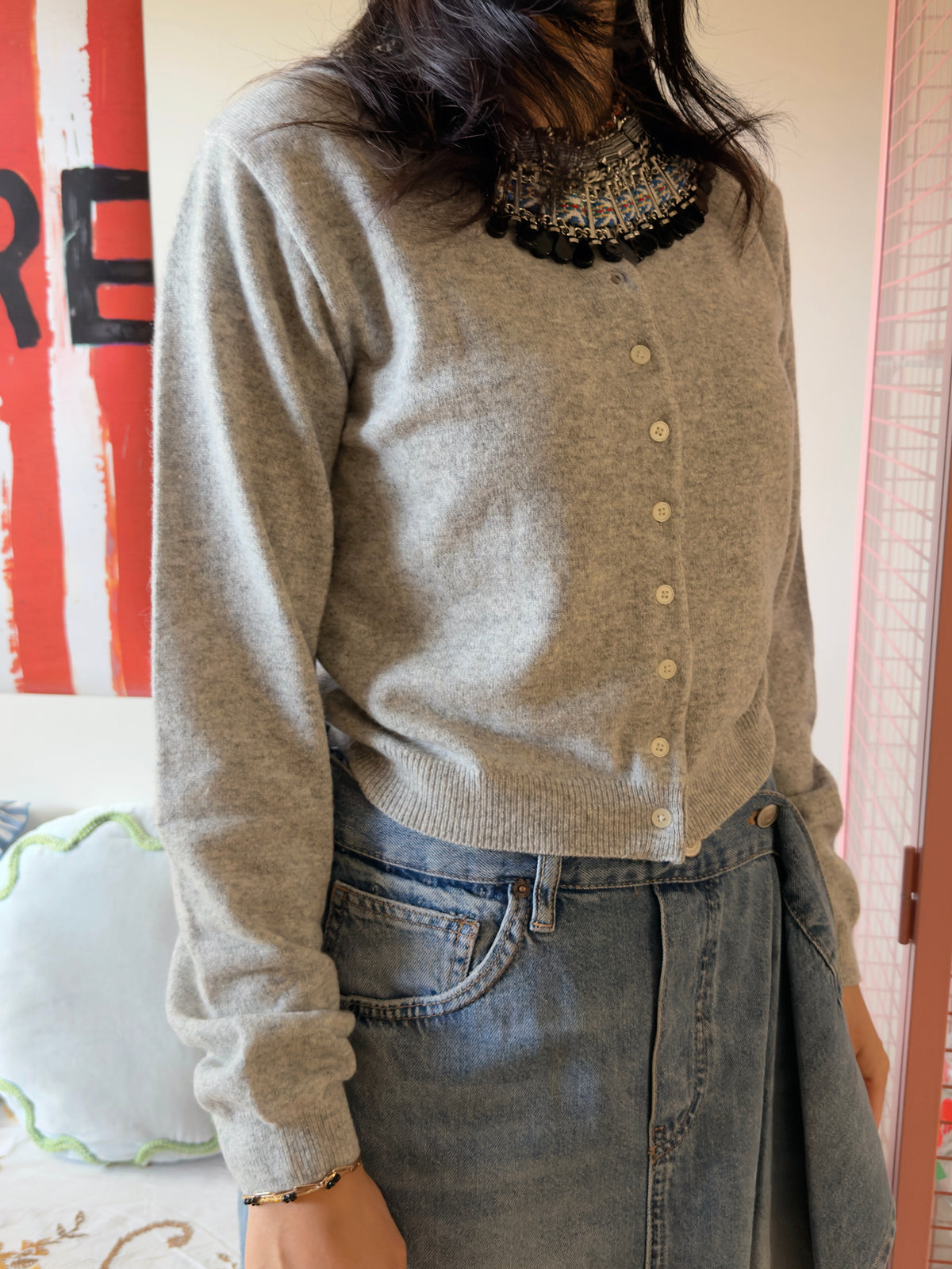 SOFT CASHMERE TOUCH CARDIGAN (Navy, Gray, Brown, Pink)