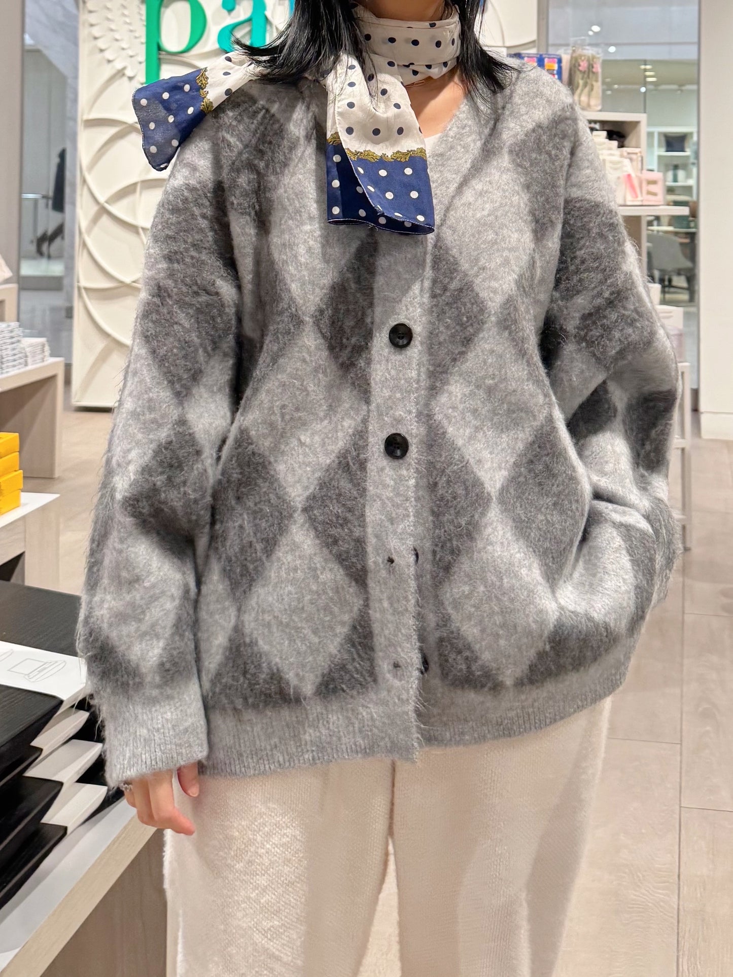 Argyle Cardigan (gray, charcoal)