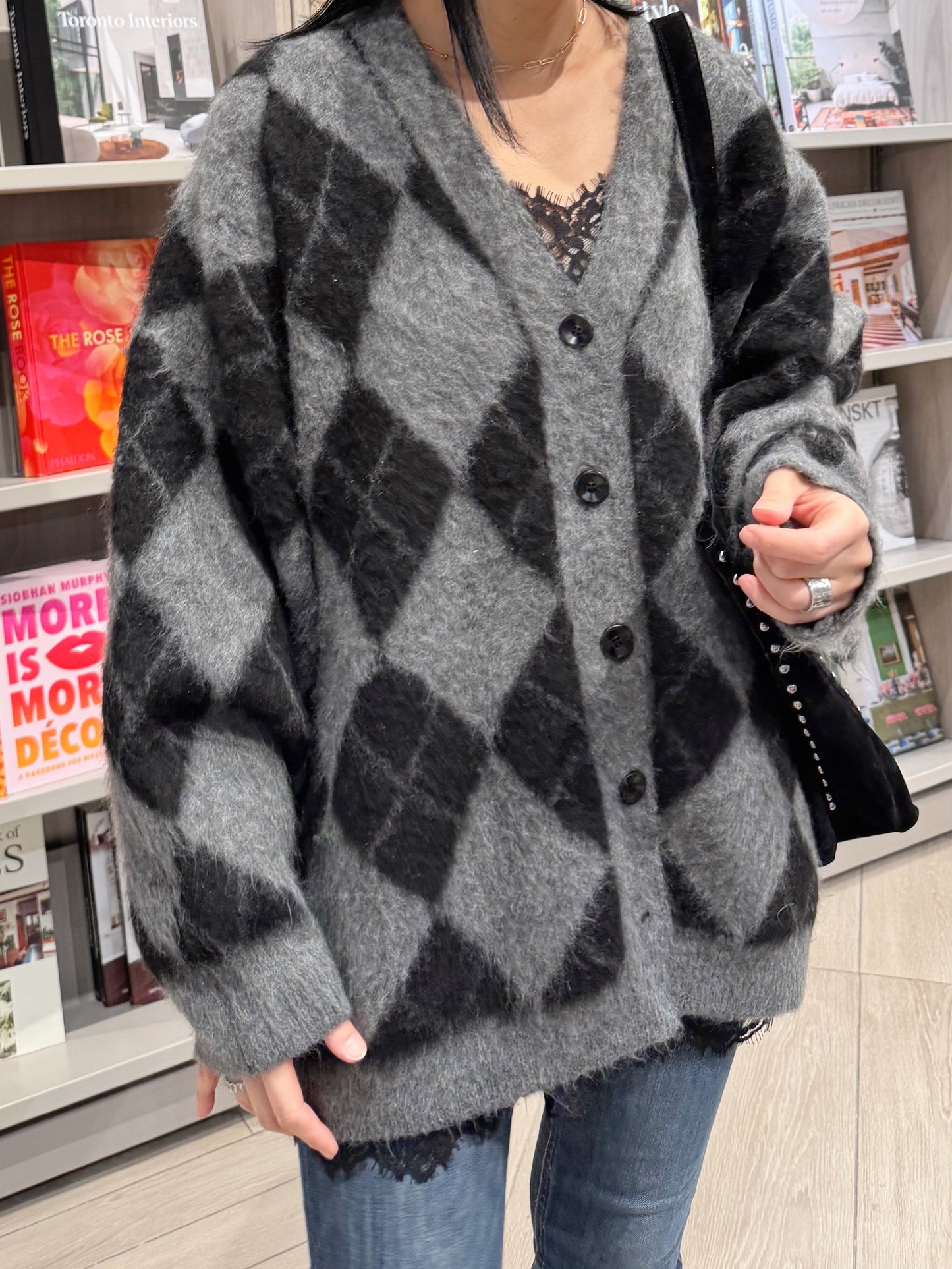 Argyle Cardigan (gray, charcoal)