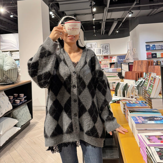 Argyle Cardigan (gray, charcoal)
