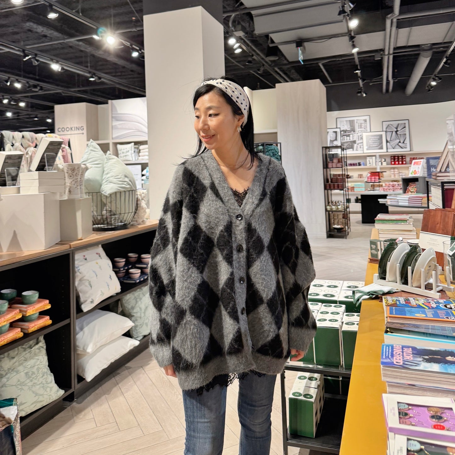 Argyle Cardigan (gray, charcoal)