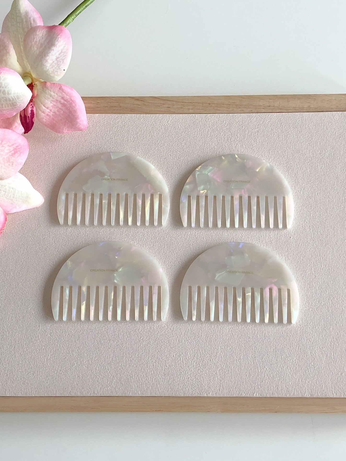 French Acetate Wide Comb (Ivory, Pink, Brown)