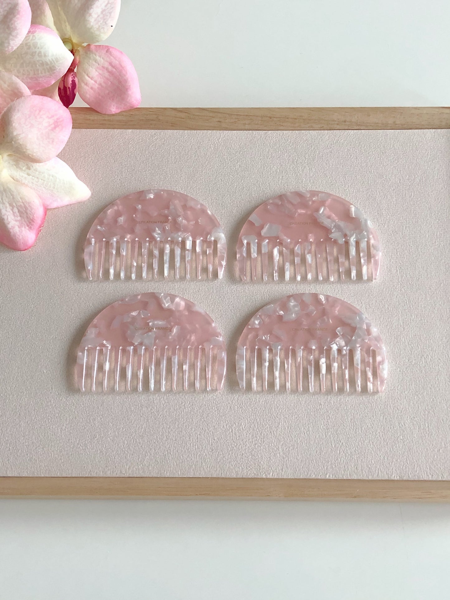 French Acetate Wide Comb (Ivory, Pink, Brown)