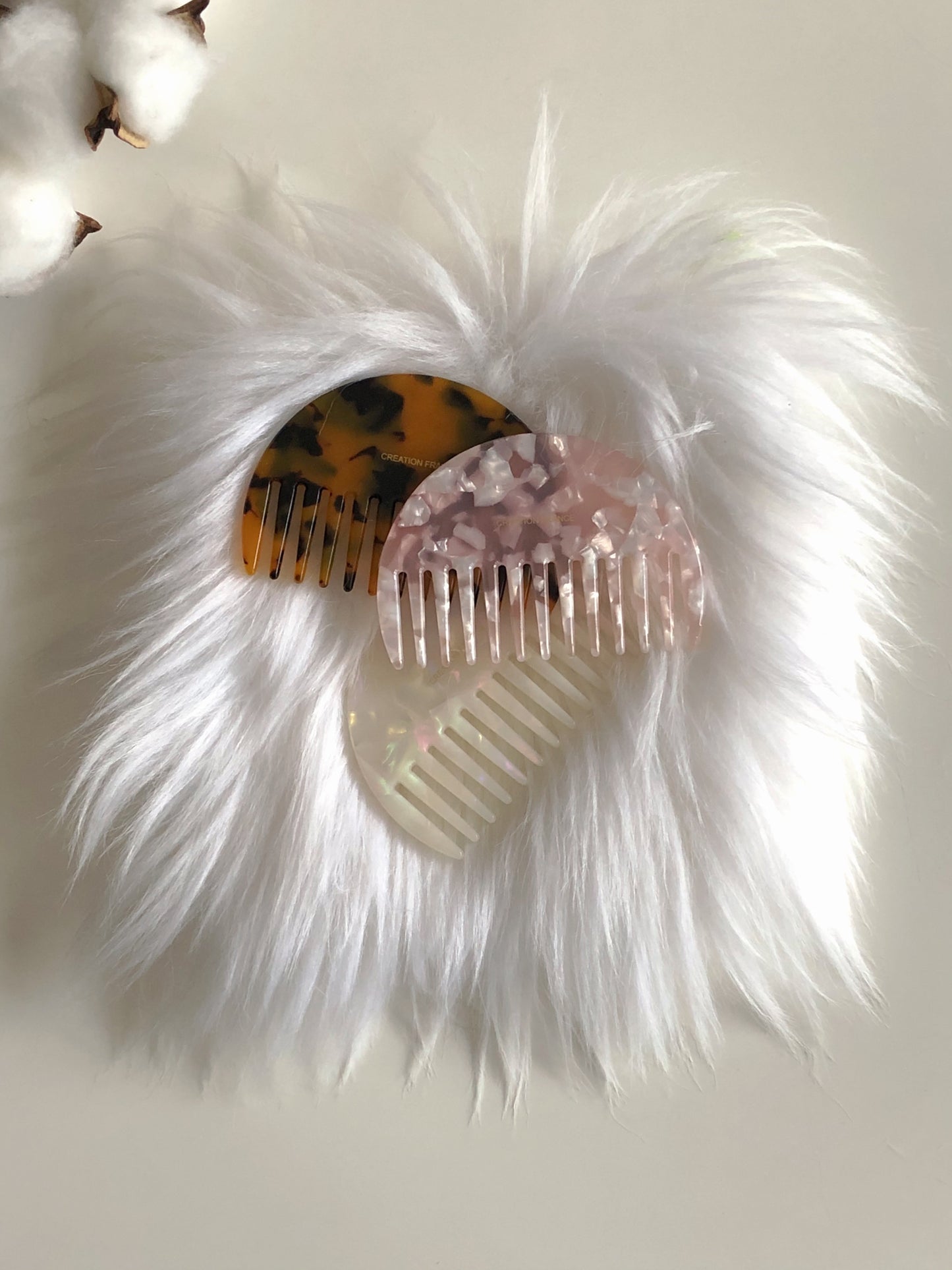 French Acetate Wide Comb (Ivory, Pink, Brown)