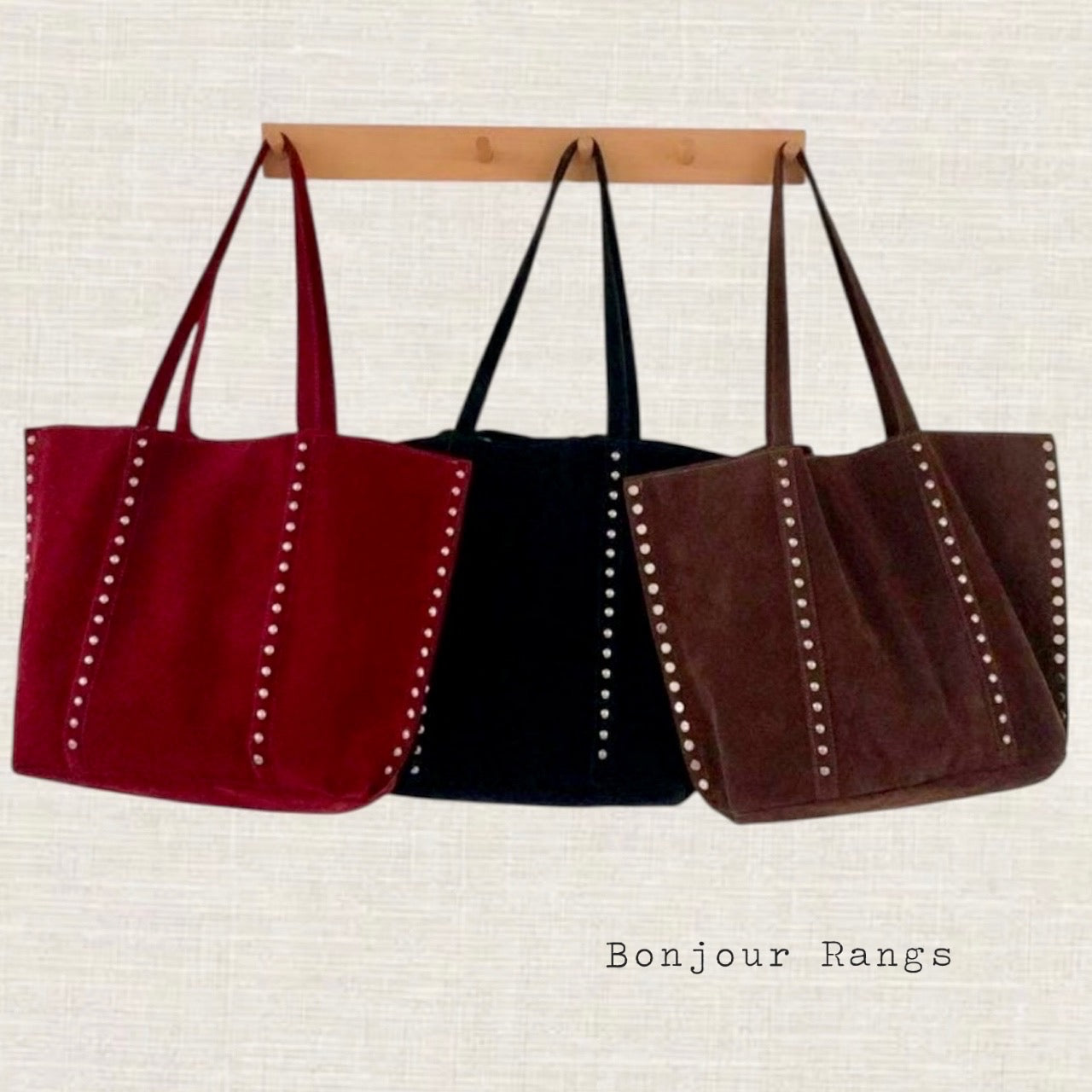 suede studded shoulder bag (brown, red, black)