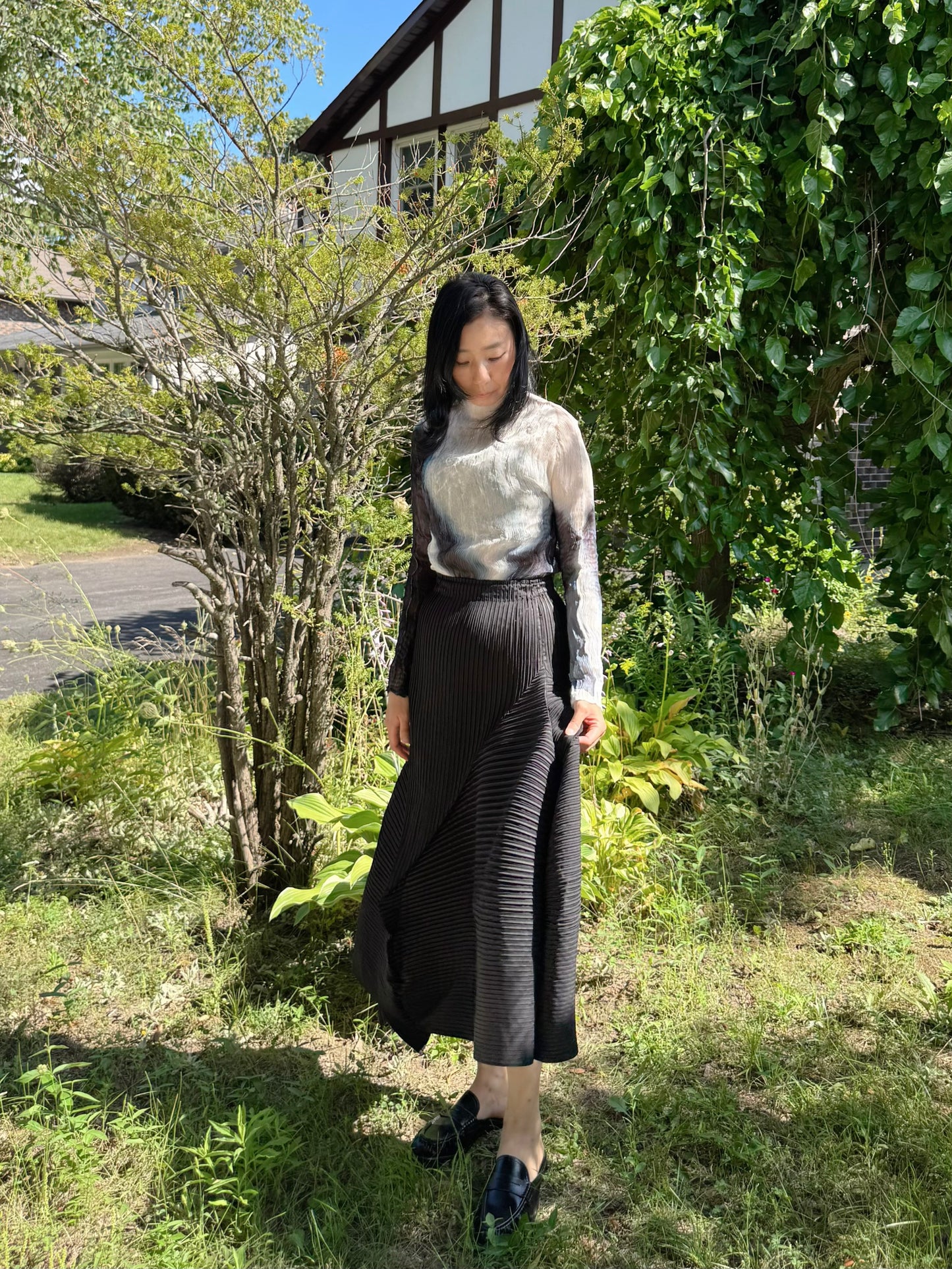 Pleated Draped Asymmetric Skirt