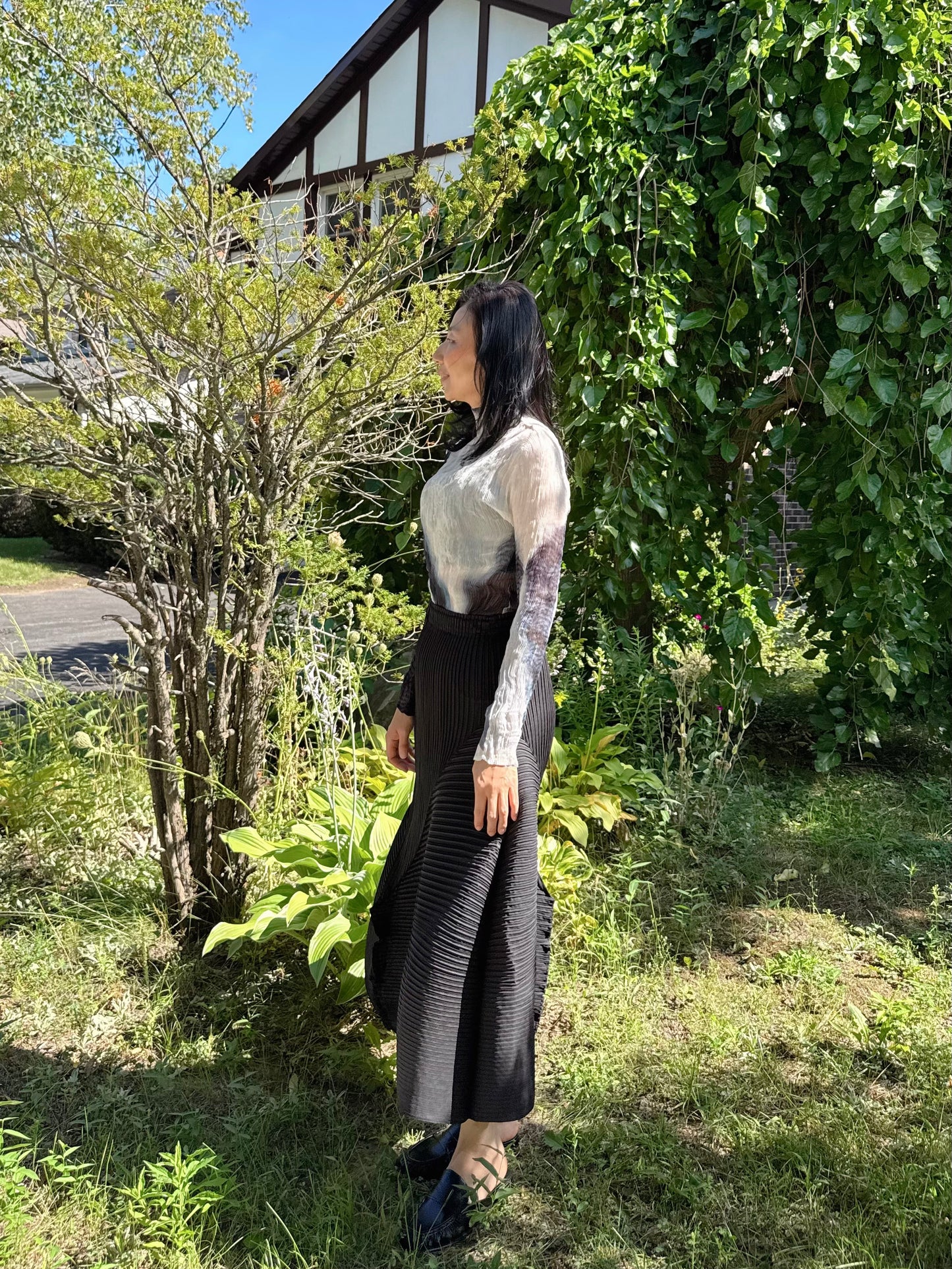 Pleated Draped Asymmetric Skirt
