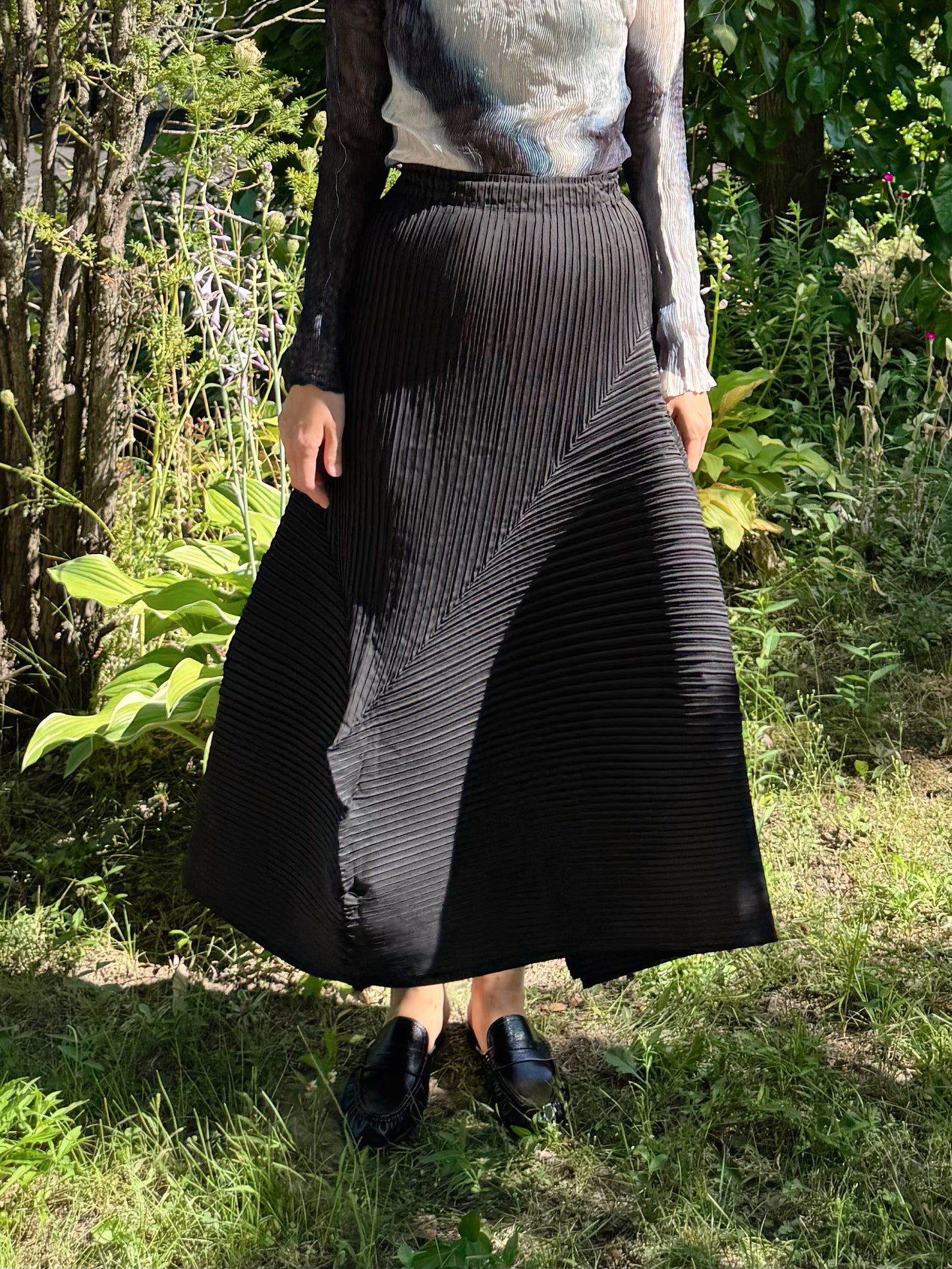 Pleated Draped Asymmetric Skirt