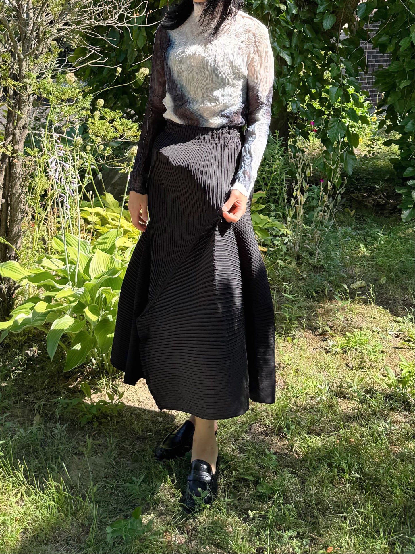 Pleated Draped Asymmetric Skirt