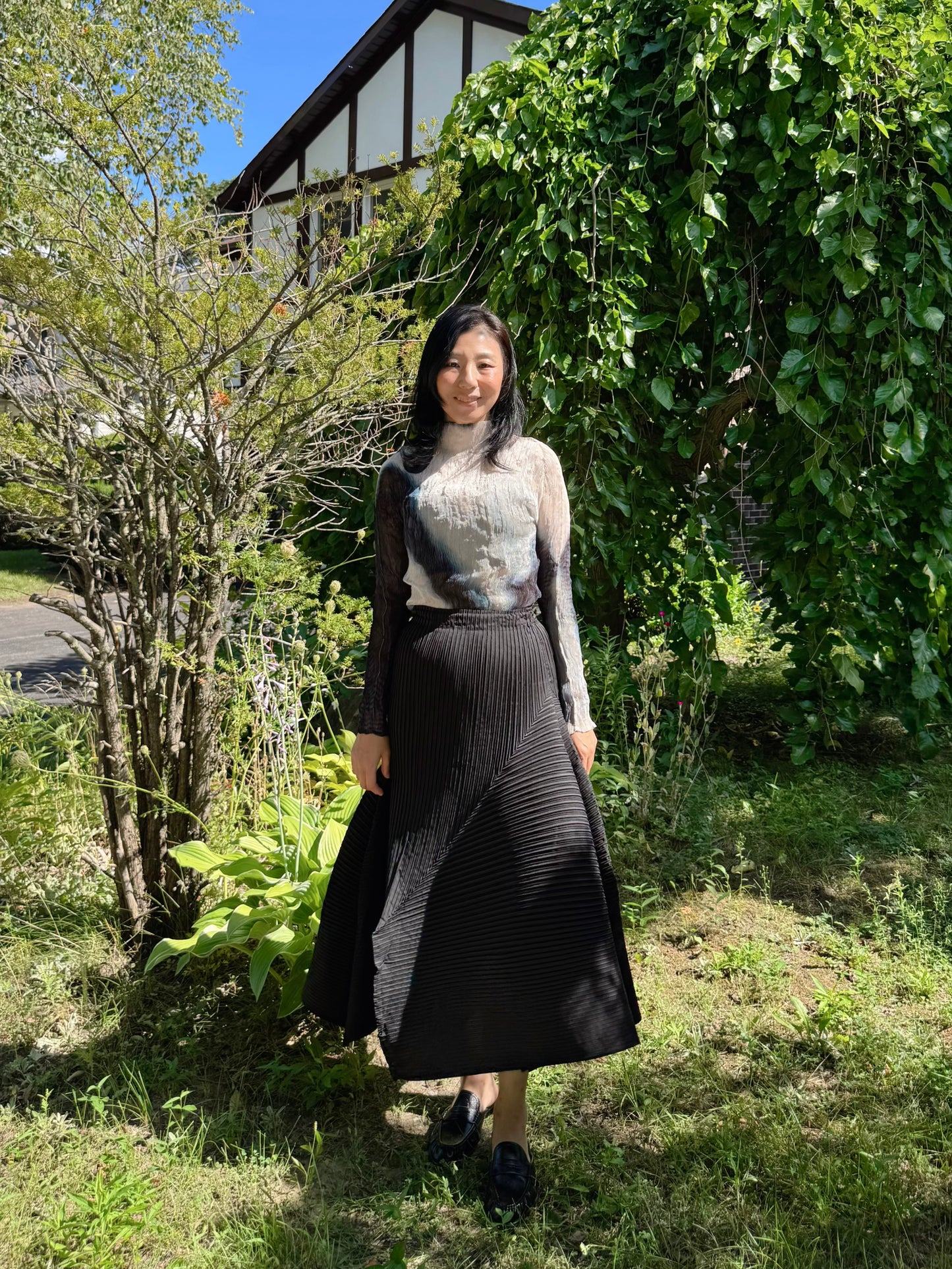 Pleated Draped Asymmetric Skirt
