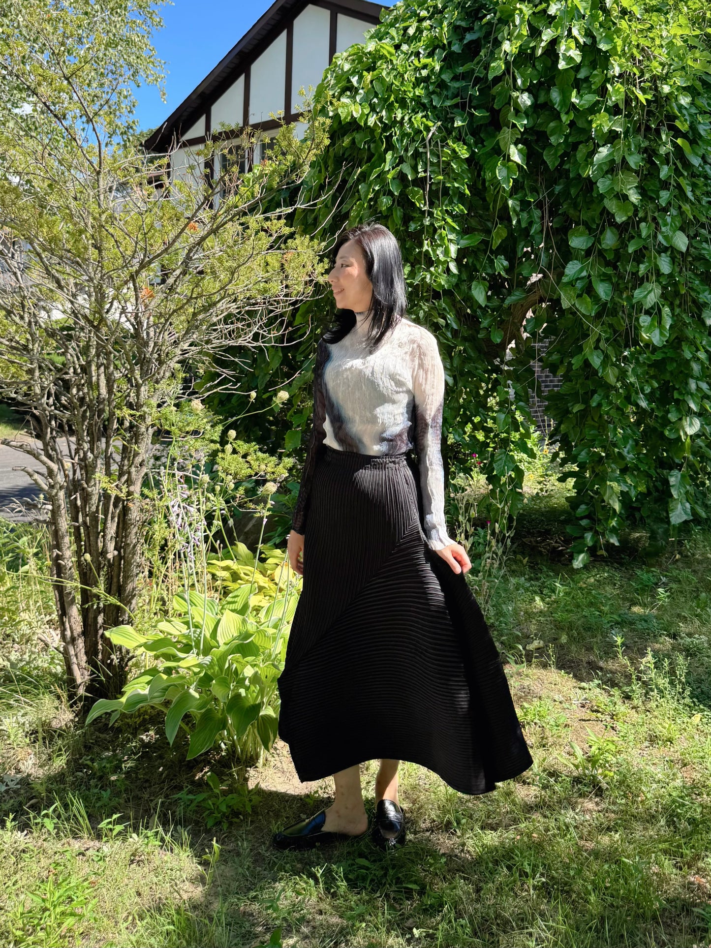 Pleated Draped Asymmetric Skirt